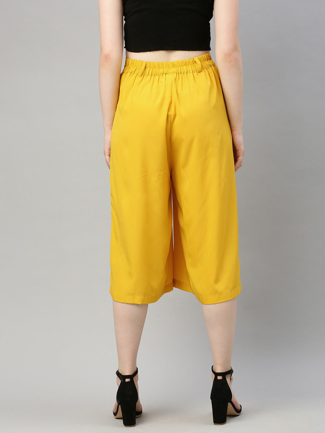 Yellow Flared Solid Culottes