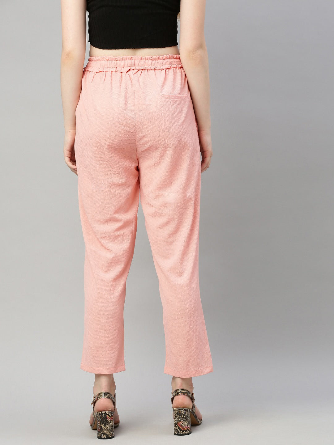 Pink Tapered Fit Solid Peg Trousers