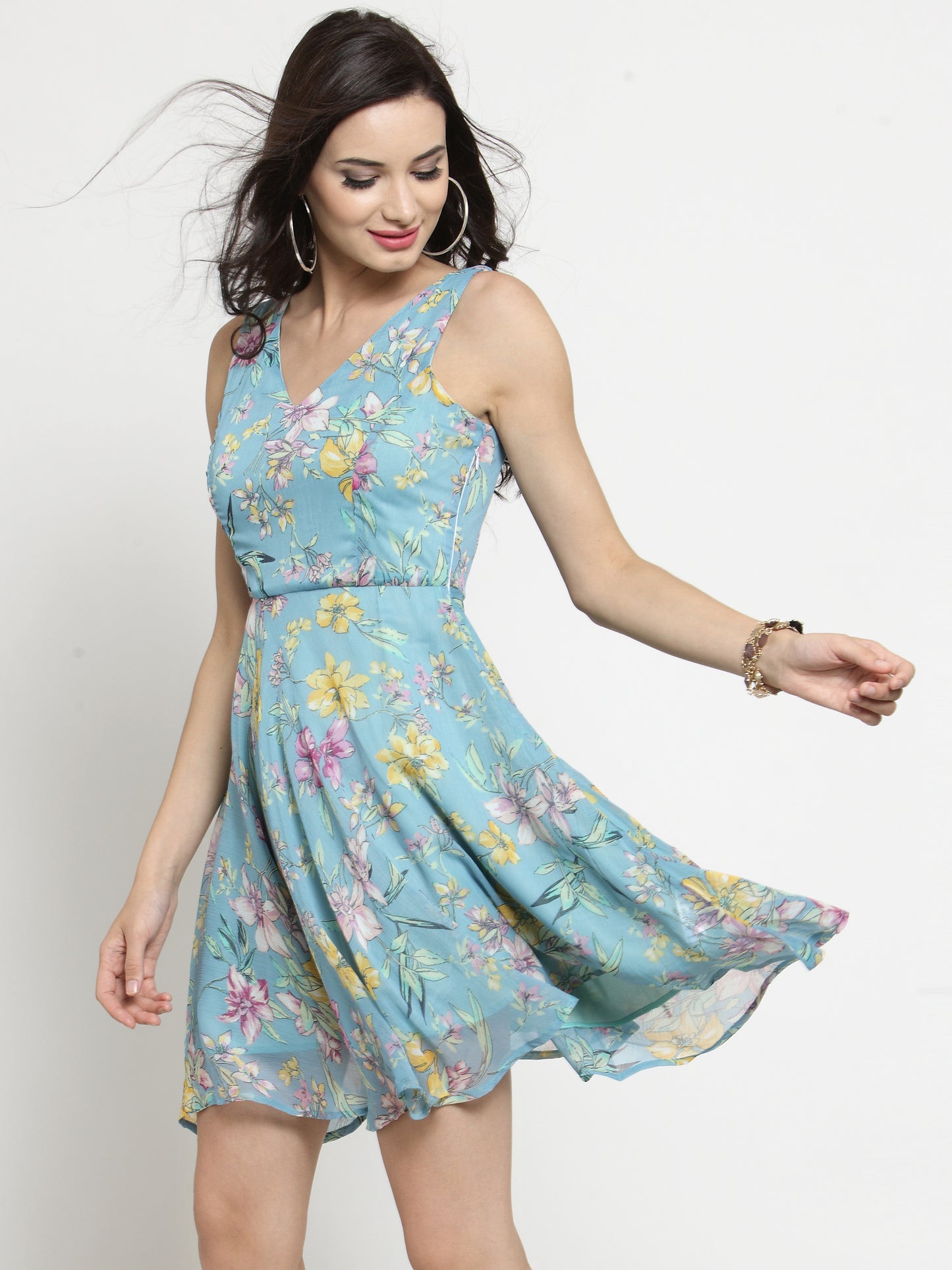Aqua Blue Fit and Flare Dress