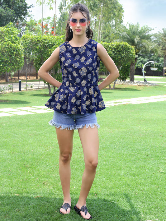 Viscose gold printed Peplum Top