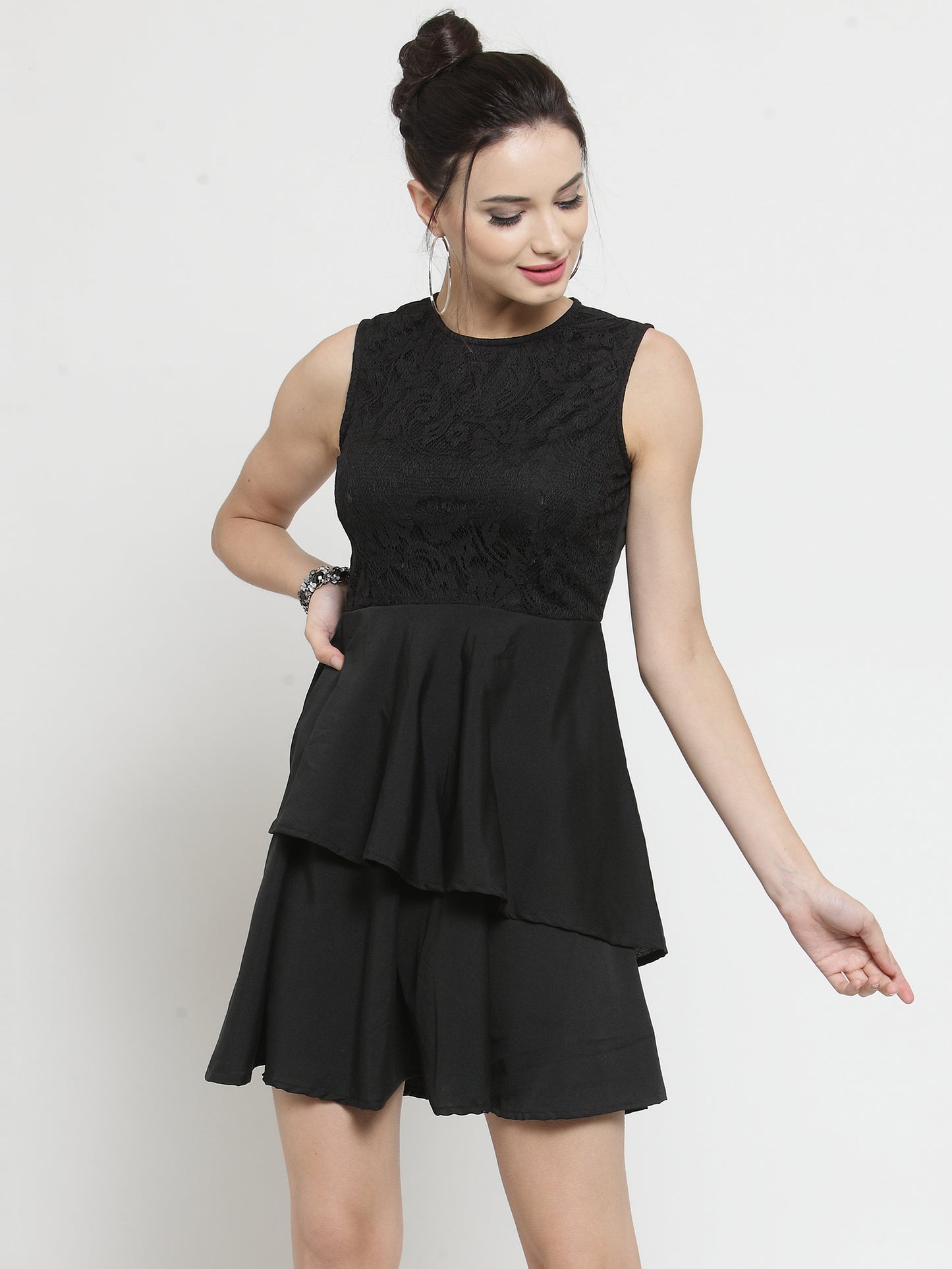 Black Layered Lace Up dress