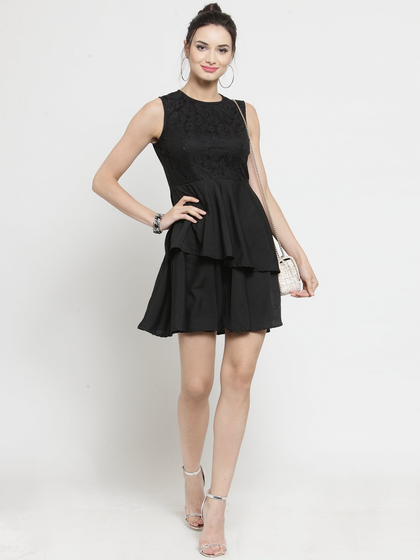 Black Layered Lace Up dress