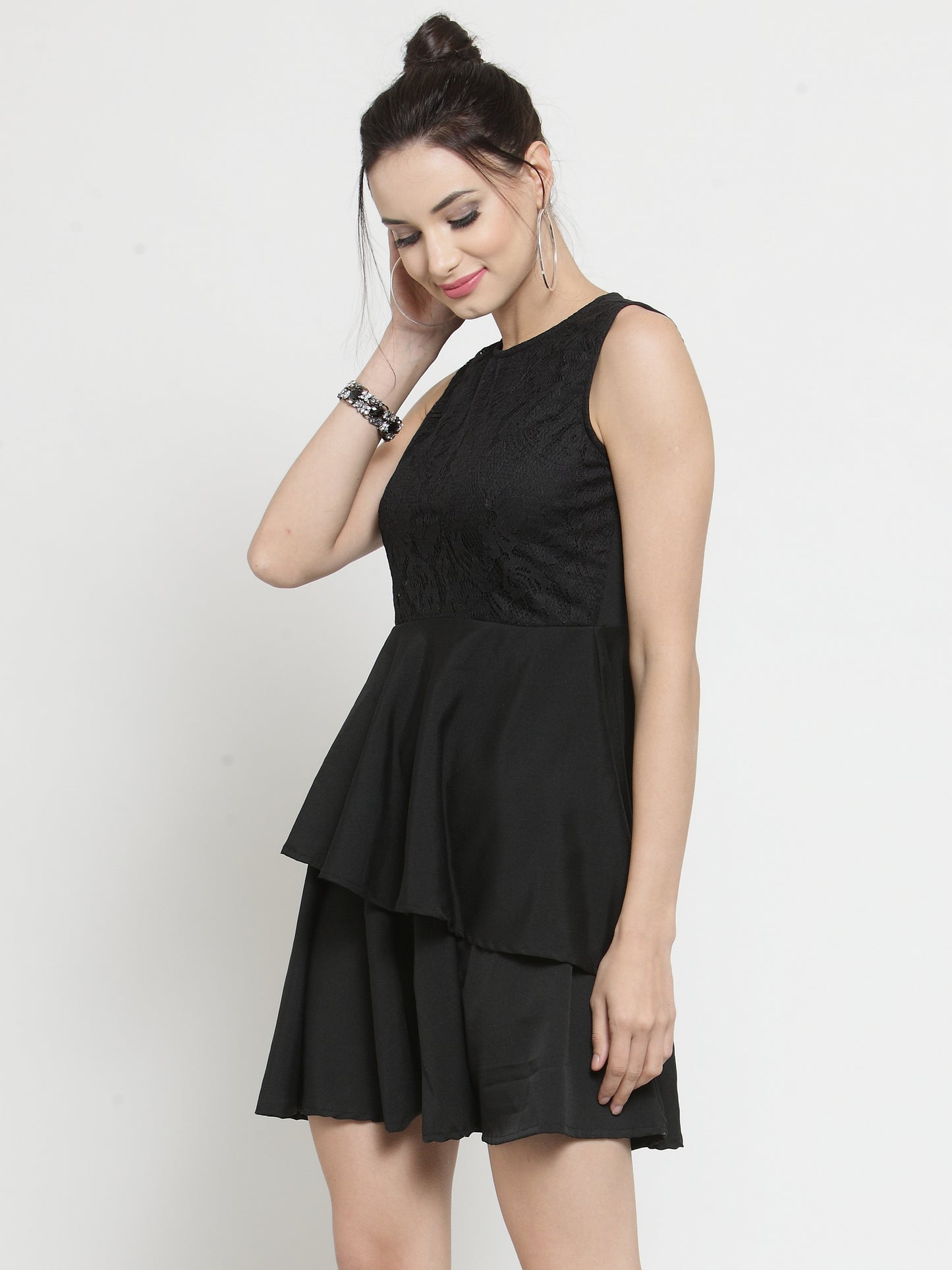 Black Layered Lace Up dress