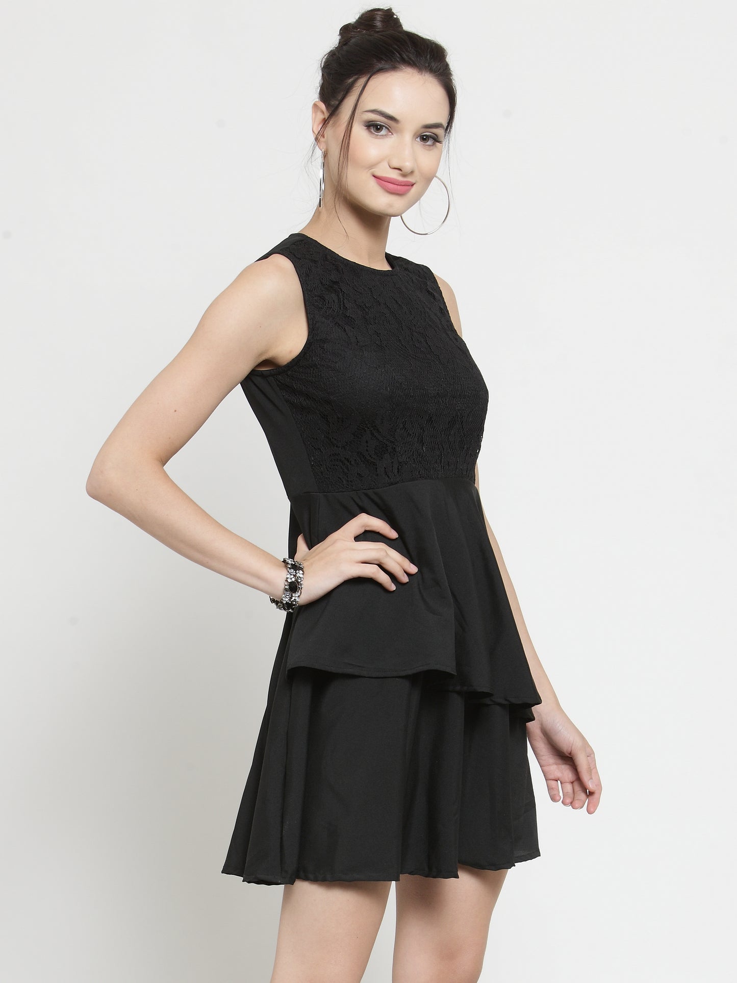 Black Layered Lace Up dress