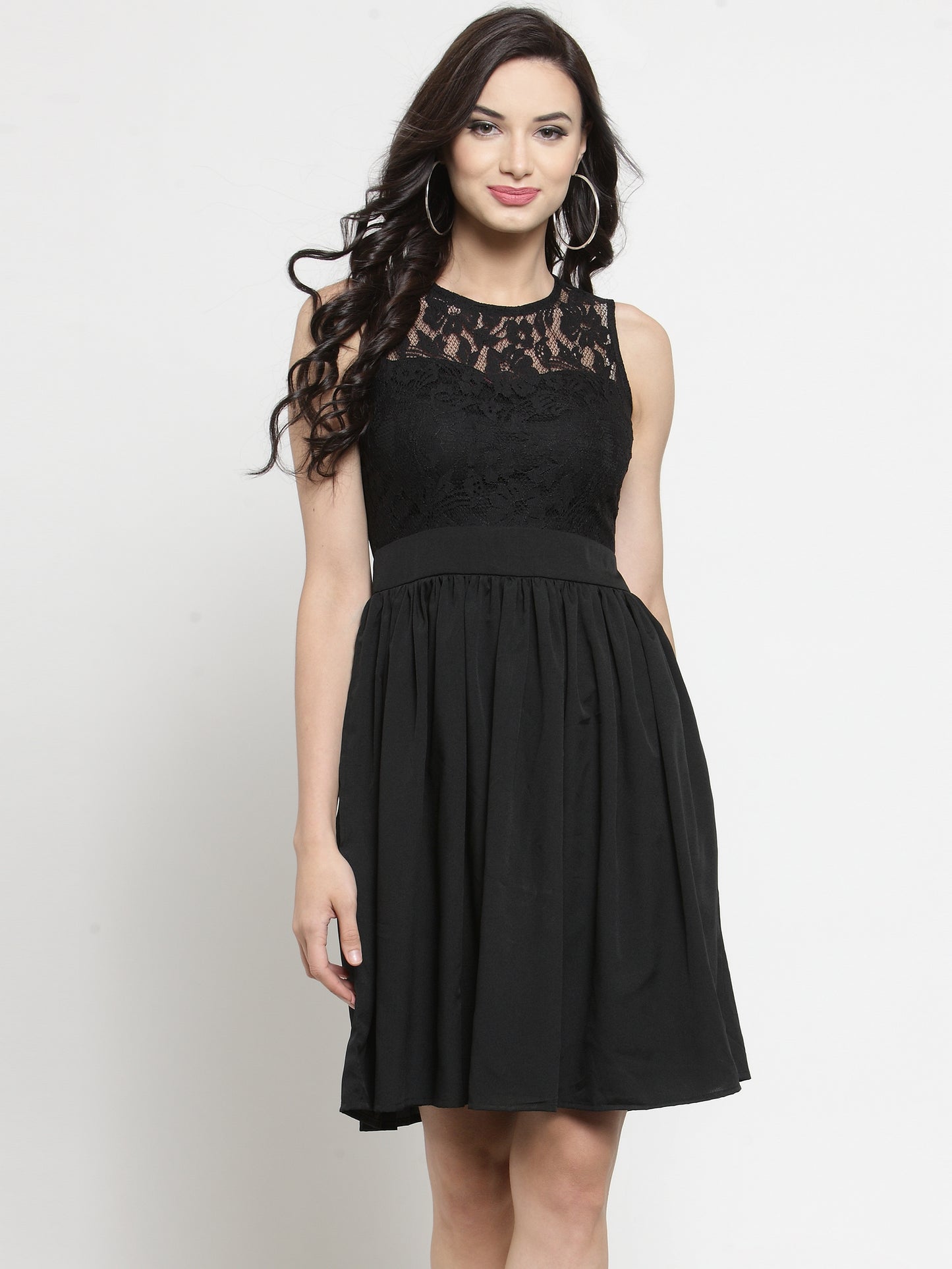 Black Fit And Flare Knee Length Dress