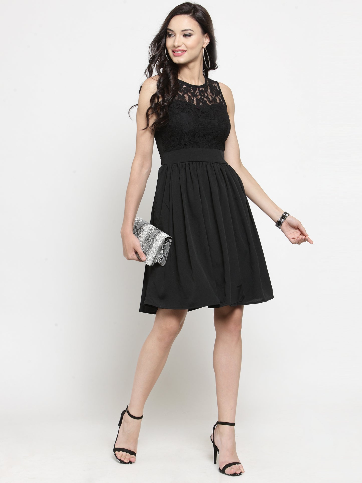 Black Fit And Flare Knee Length Dress