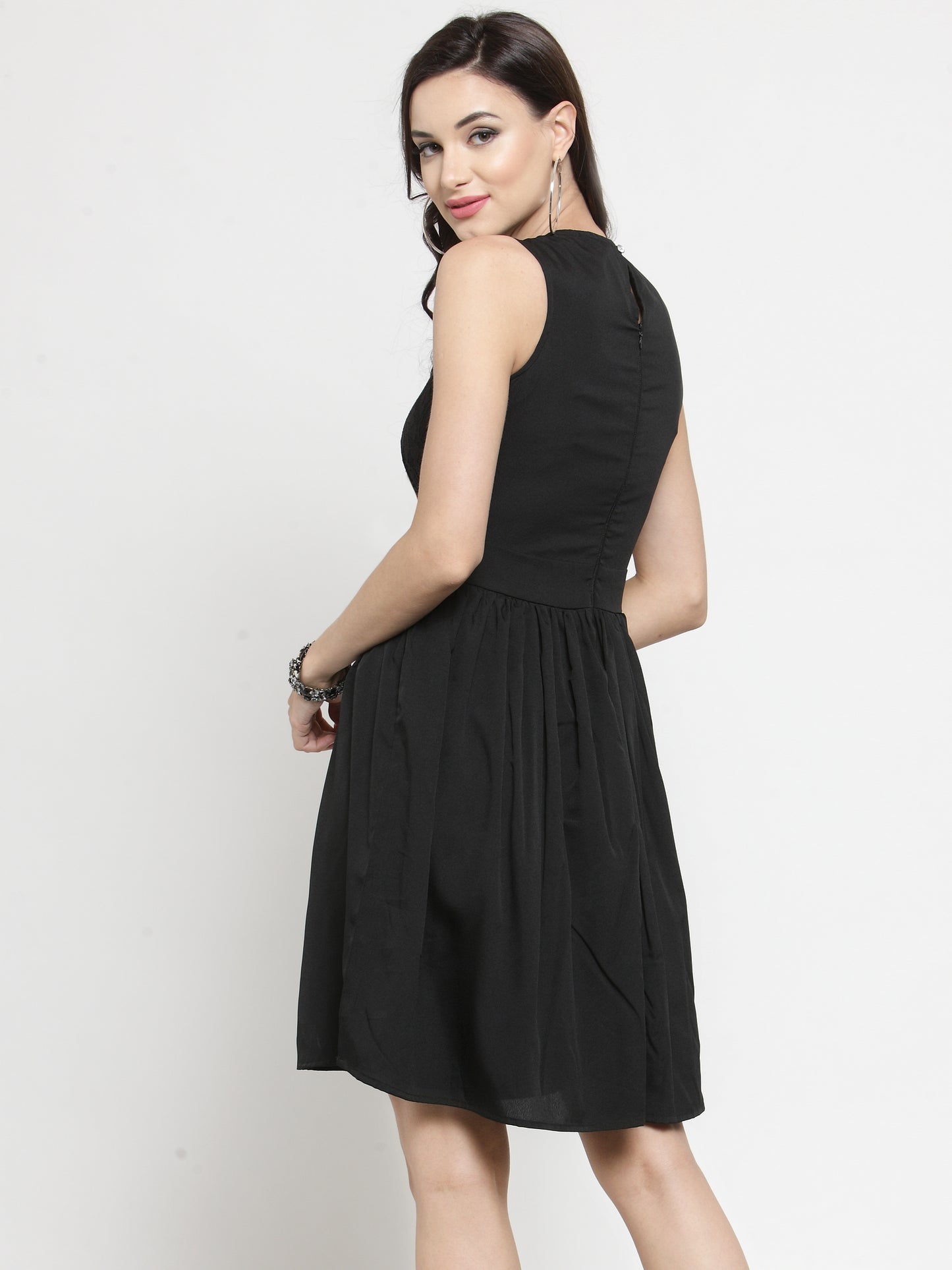 Black Fit And Flare Knee Length Dress