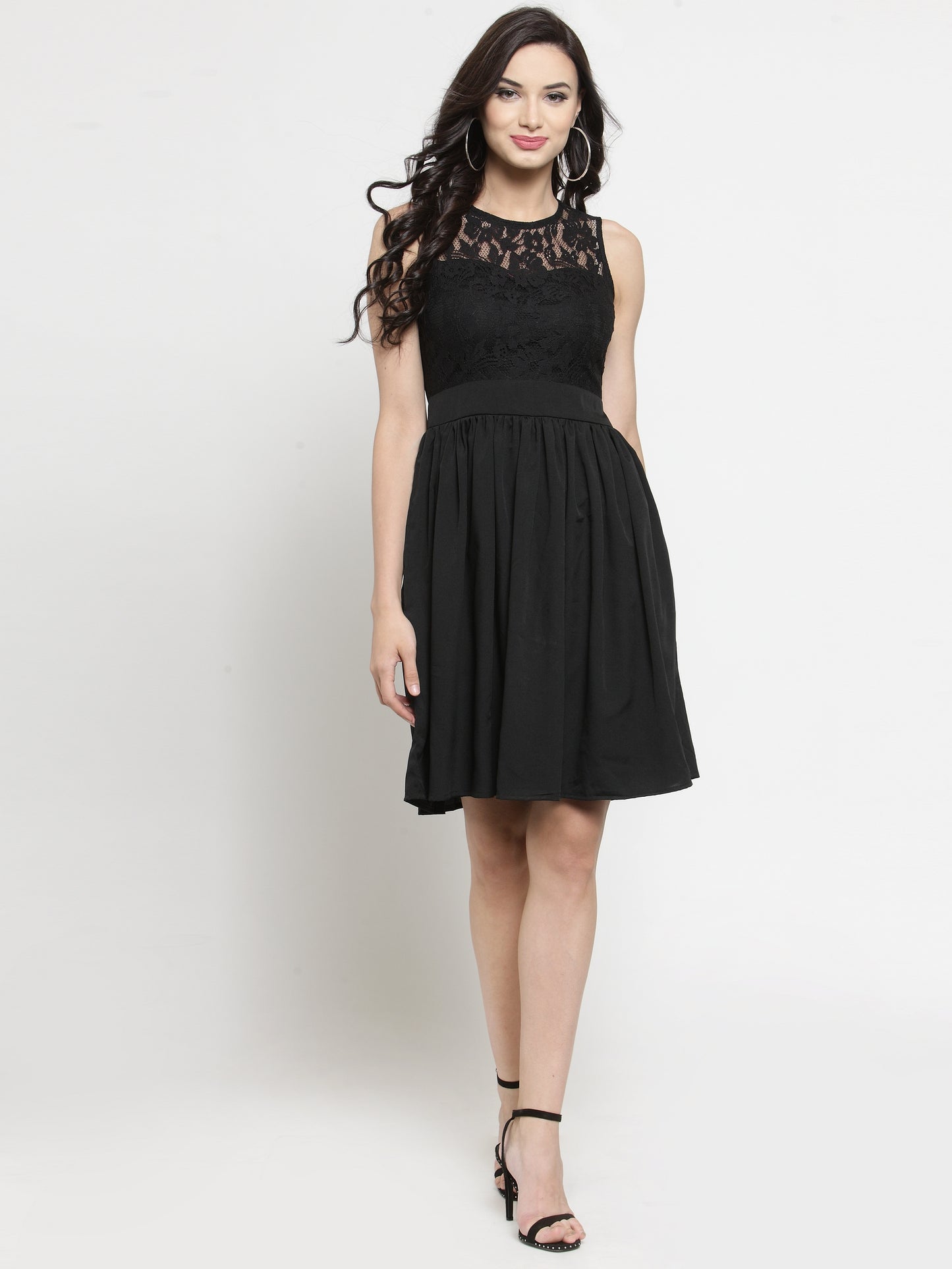 Black Fit And Flare Knee Length Dress