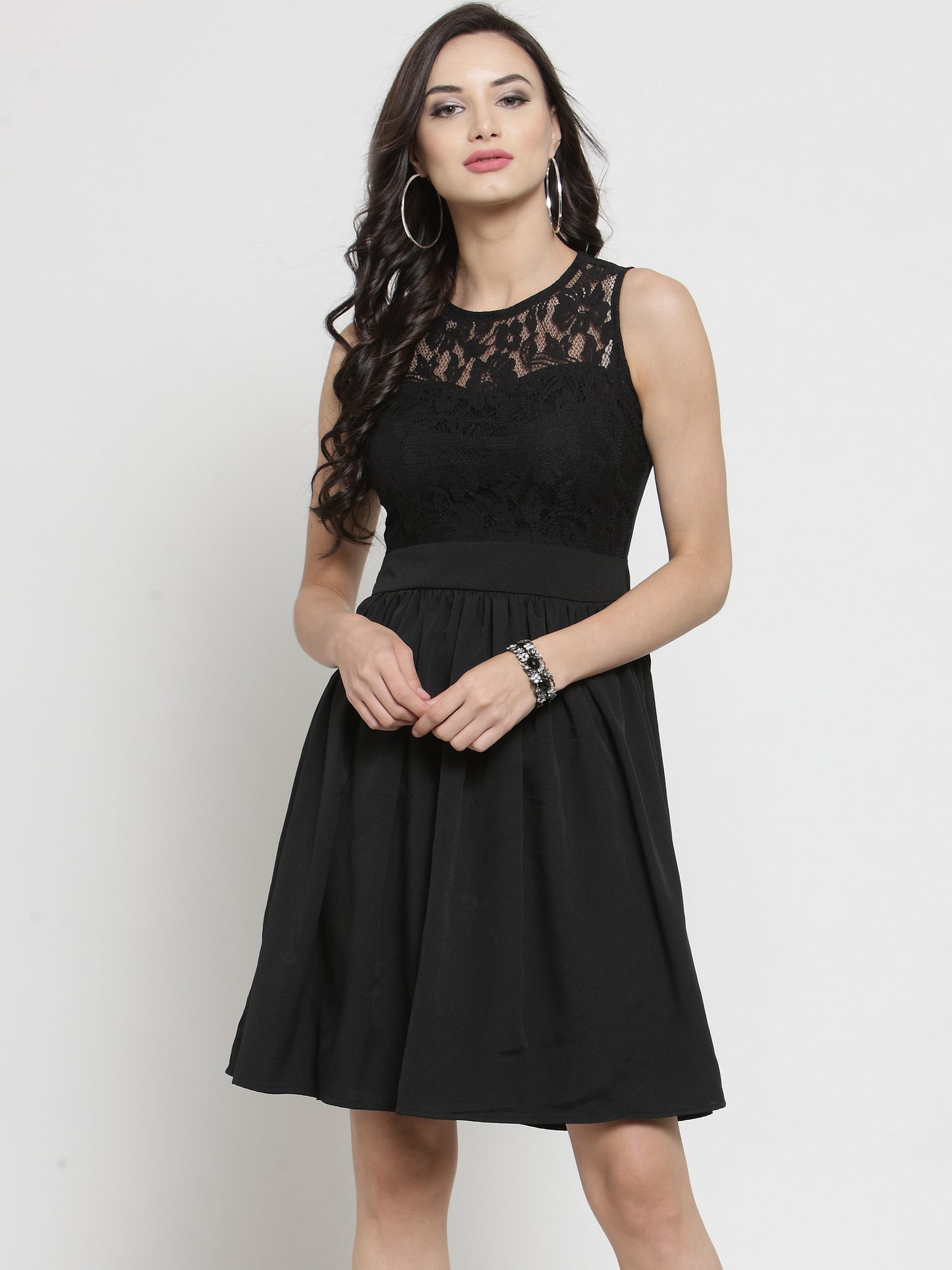 Black Fit And Flare Knee Length Dress