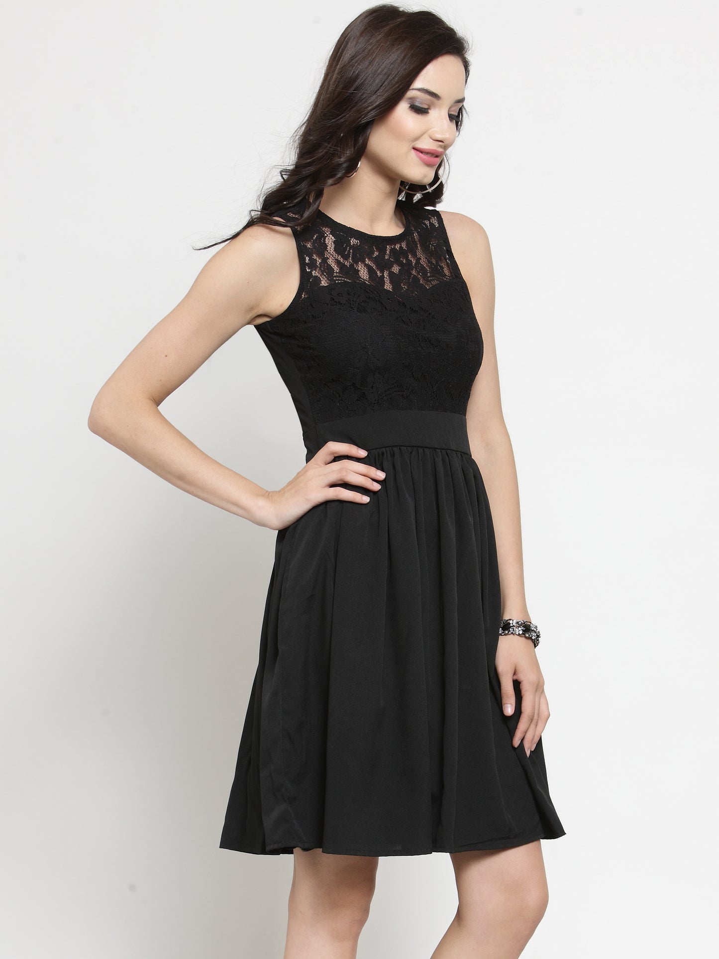 Black Fit And Flare Knee Length Dress