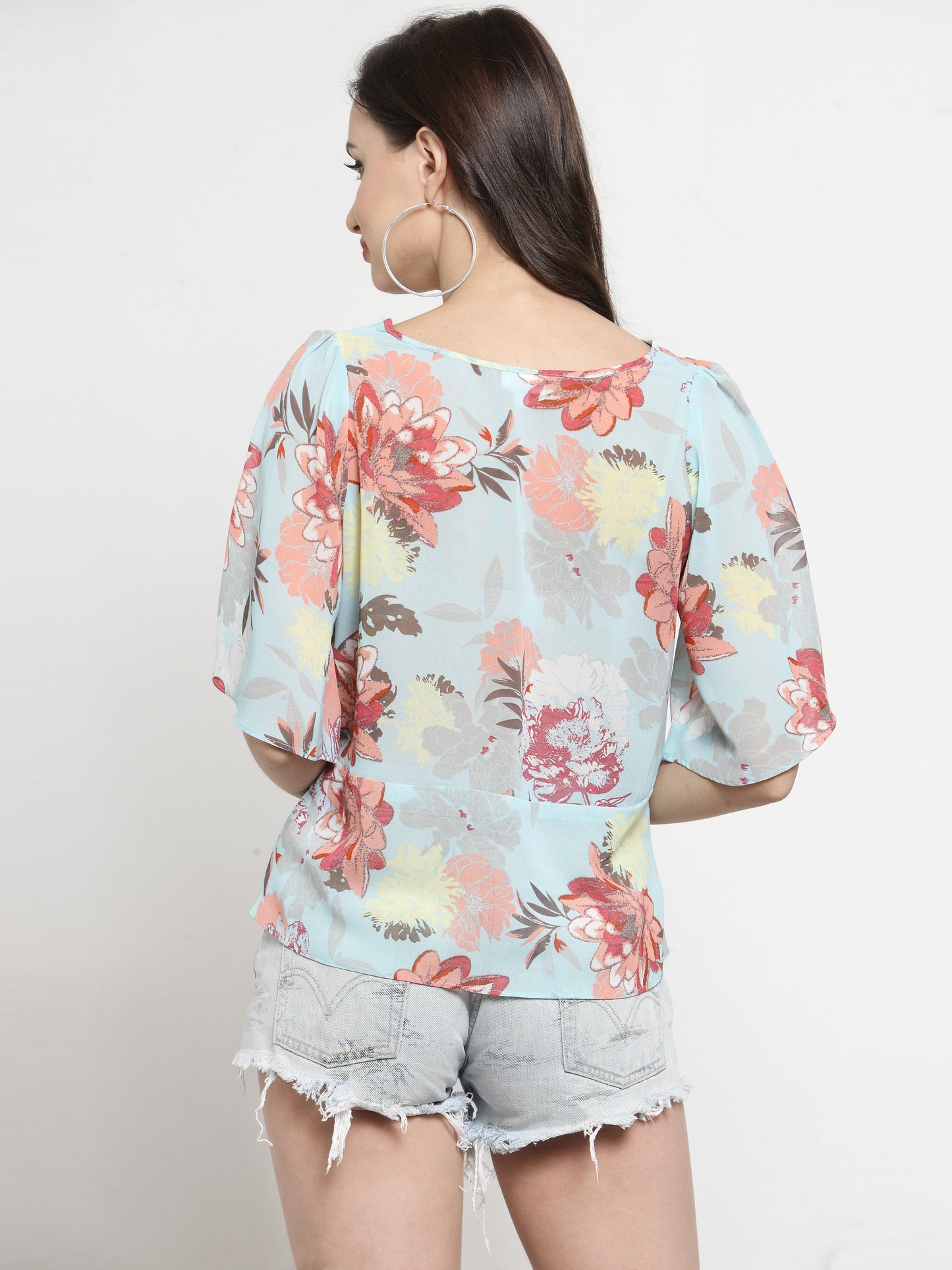 Aqua Blue Front Pleated Pleasant Top