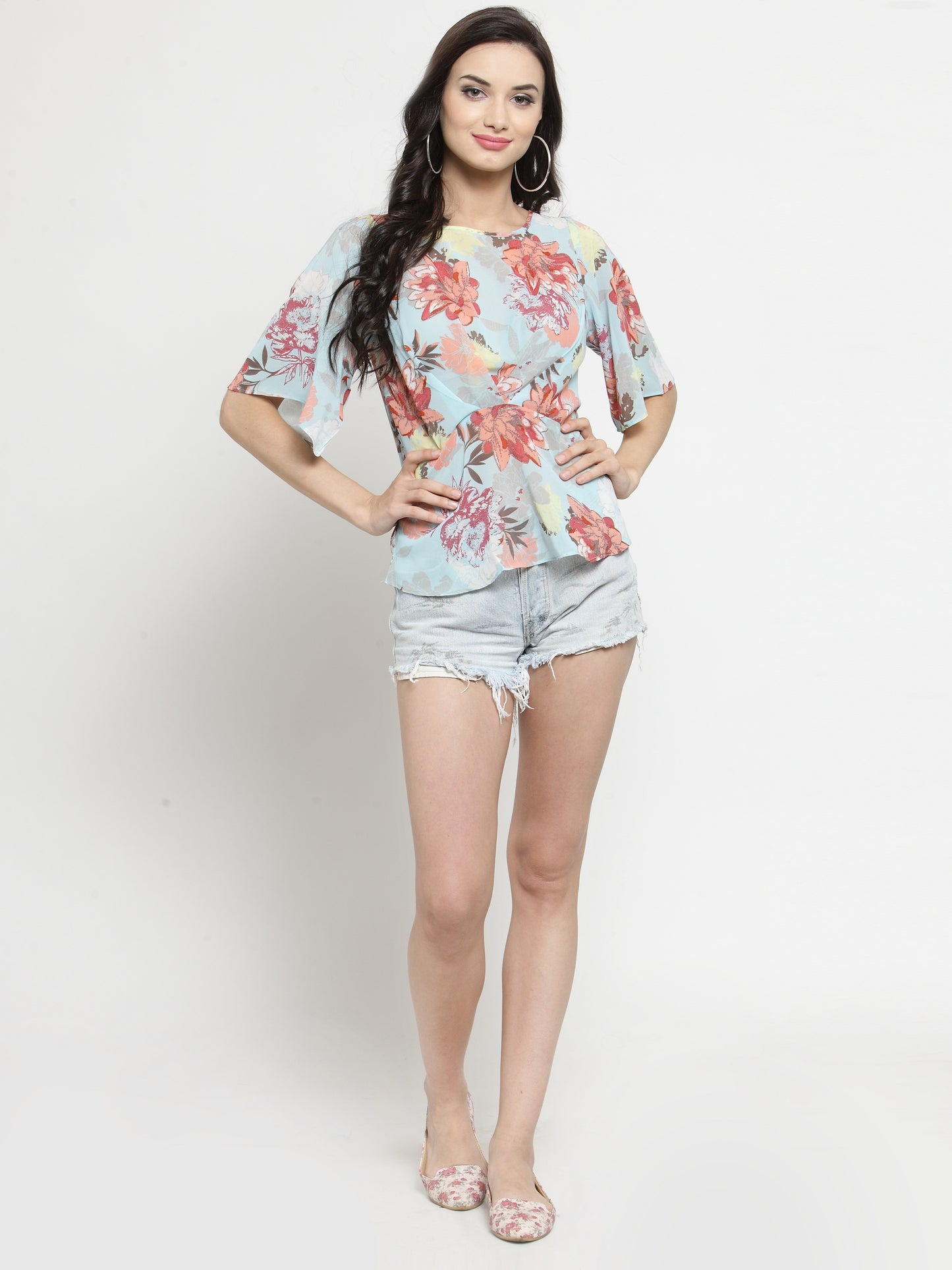 Aqua Blue Front Pleated Pleasant Top