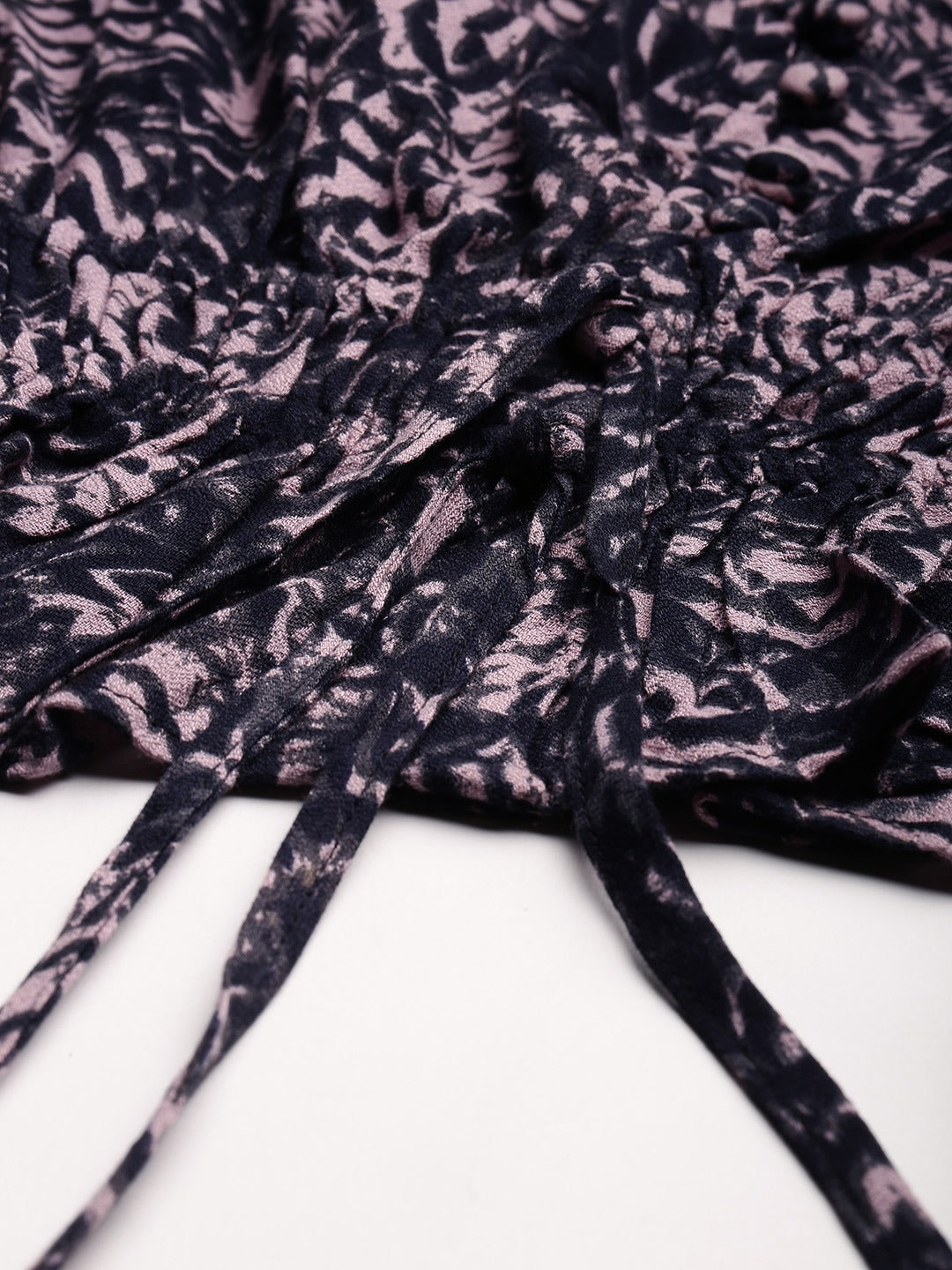 Black & Pink Printed Cinched Waist Top