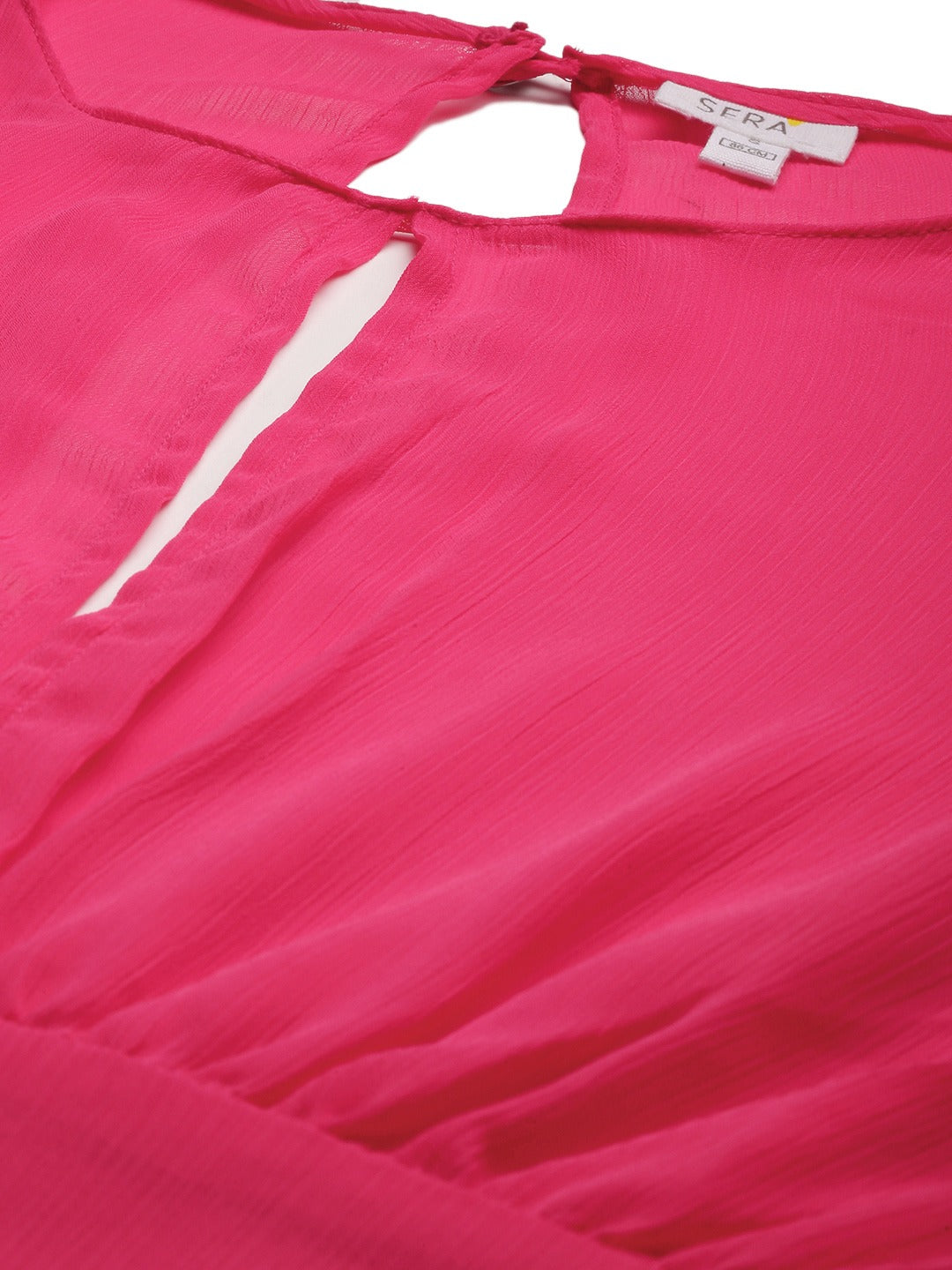 Fuchsia Pink Solid Bishop Sleeved Blouson Top