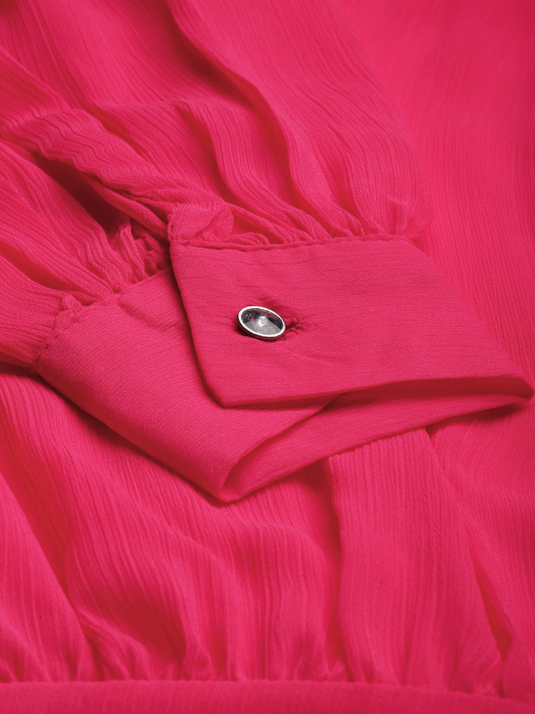 Fuchsia Pink Solid Bishop Sleeved Blouson Top