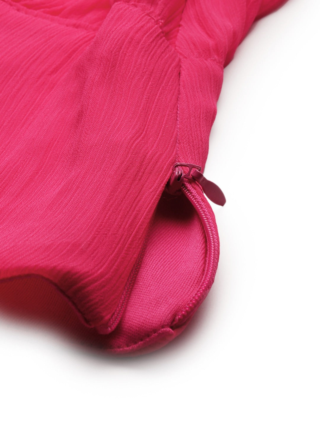 Fuchsia Pink Solid Bishop Sleeved Blouson Top