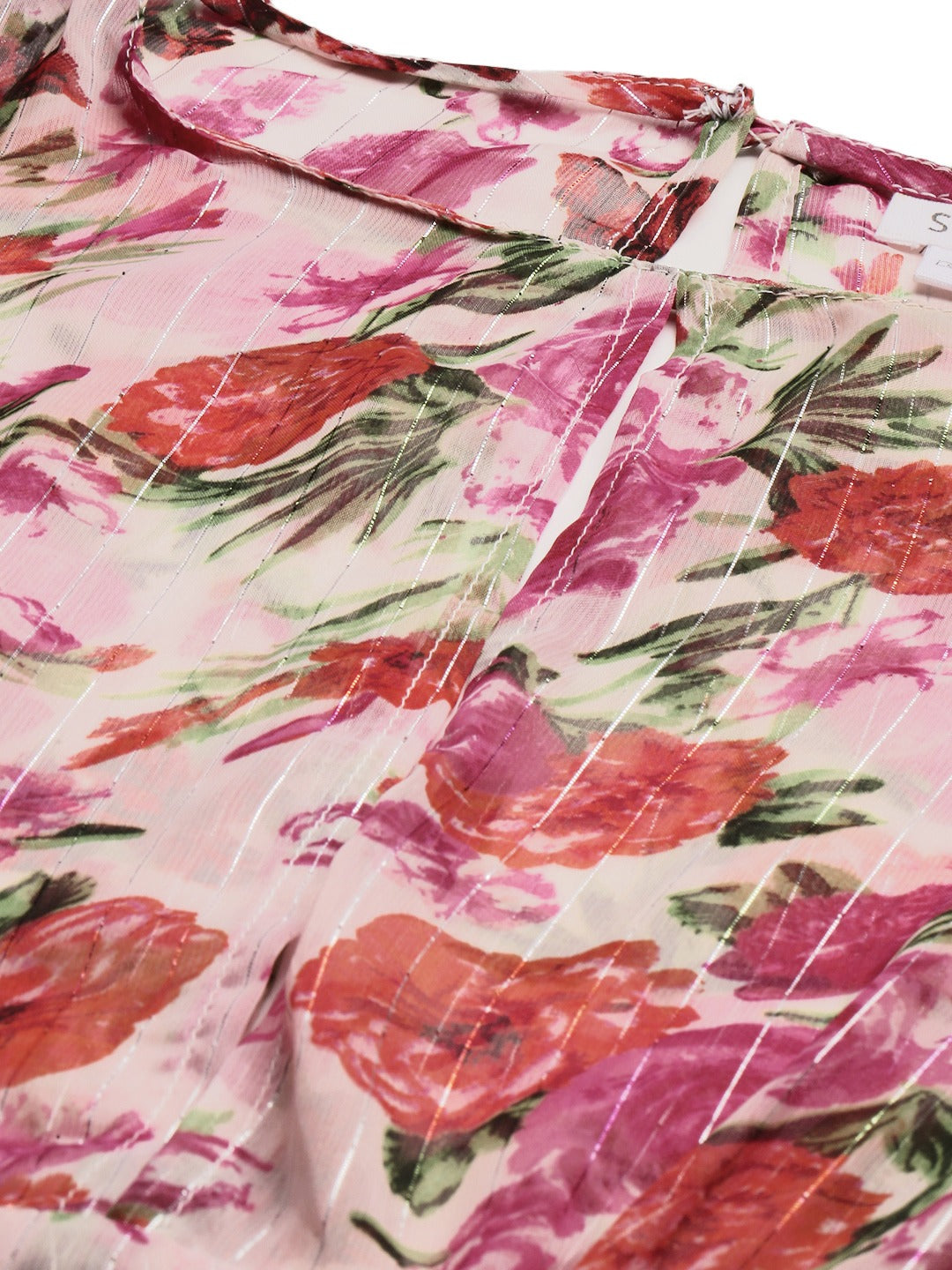 White Floral Printed Bishop Sleeved Blouson Top