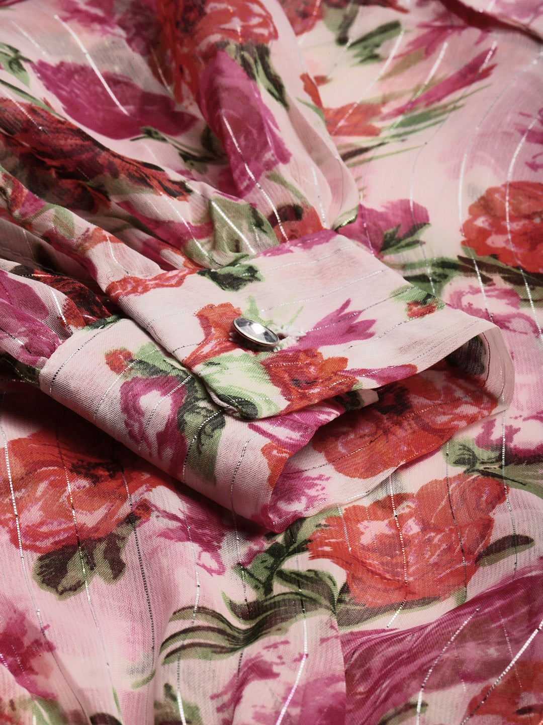 White Floral Printed Bishop Sleeved Blouson Top