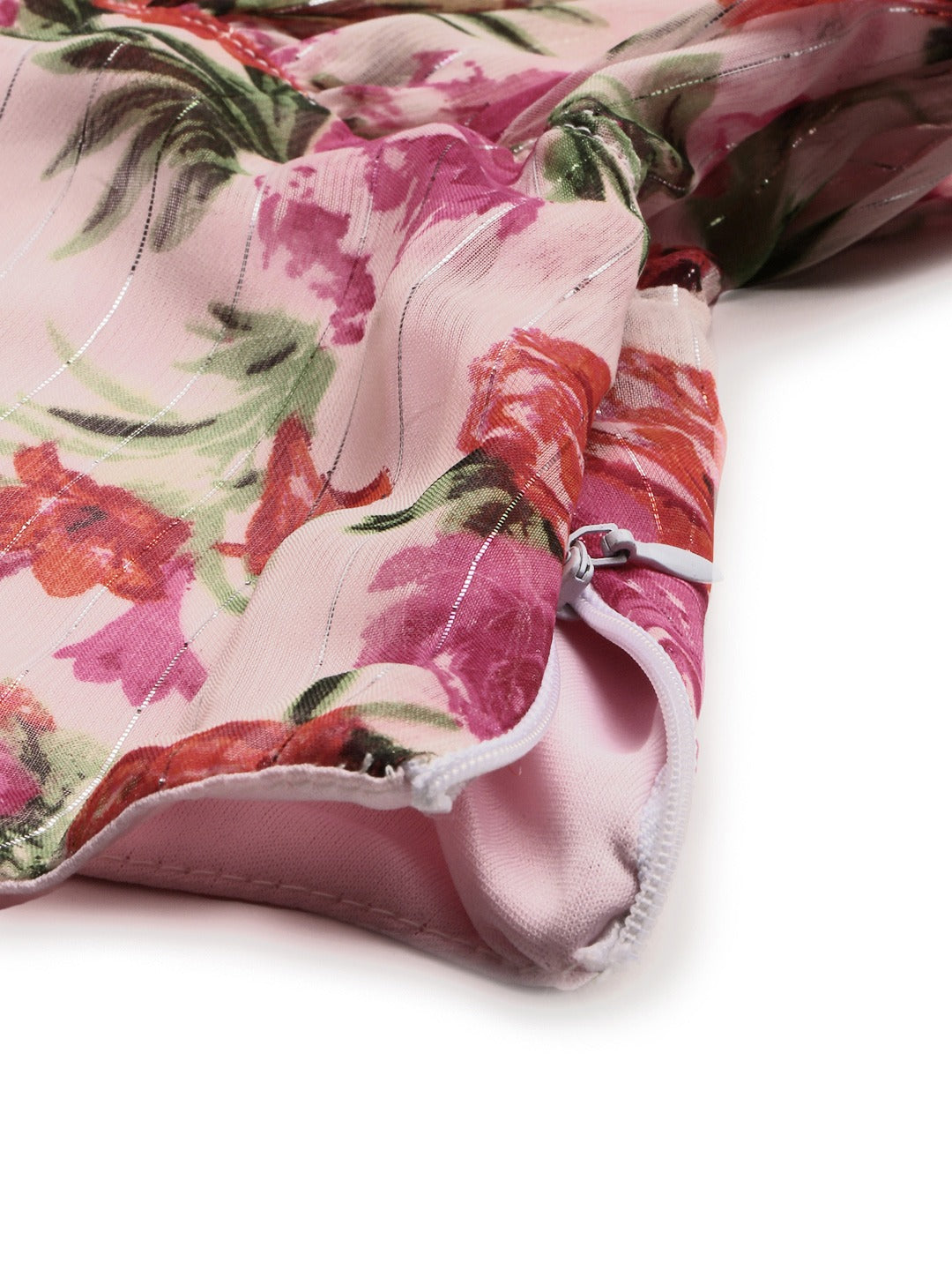 White Floral Printed Bishop Sleeved Blouson Top