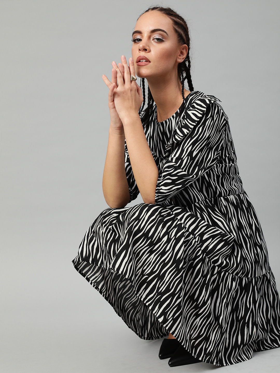 Zebra print flared swing dress