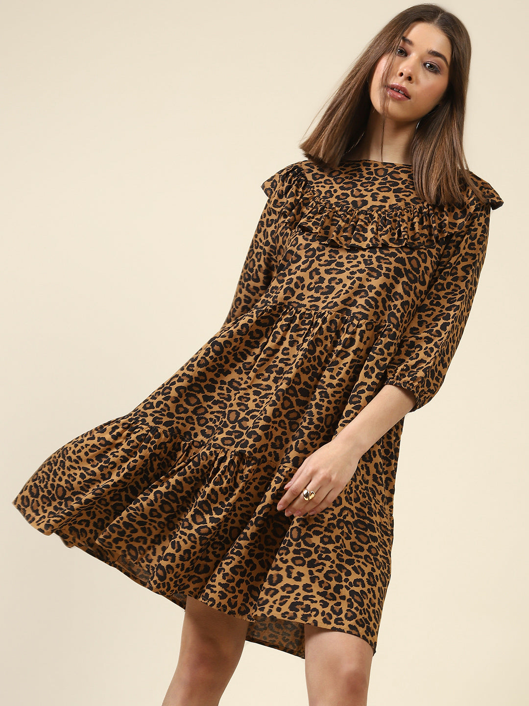 Tiger print flared swing dress