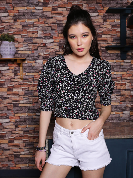 Black Floral  Regular Top
