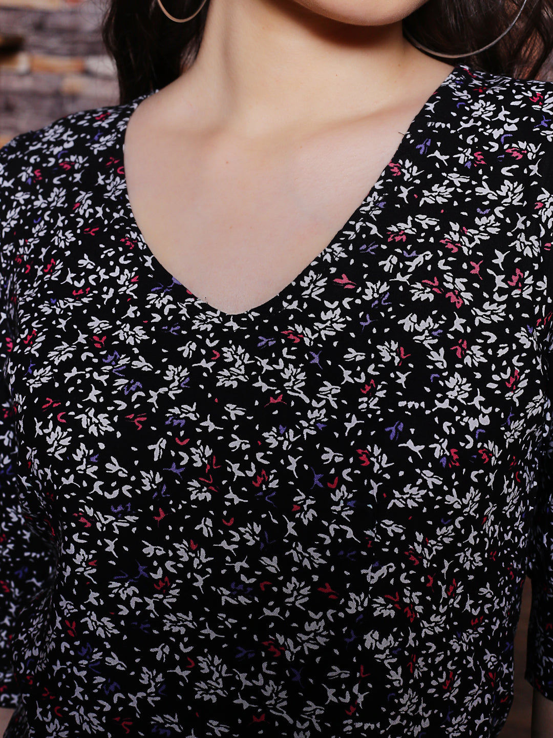 Black Floral Regular Top
