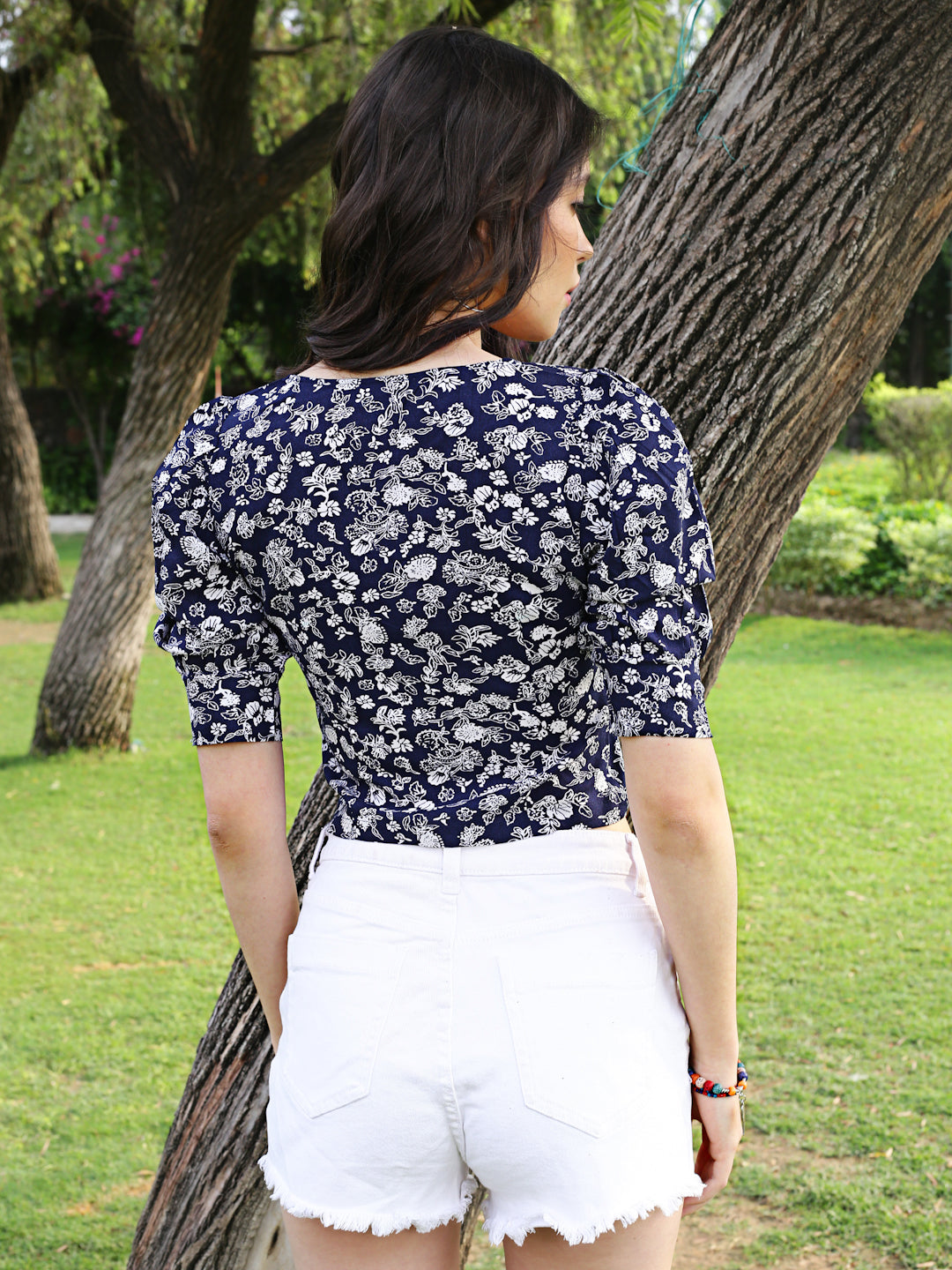Navy Floral Crop Top