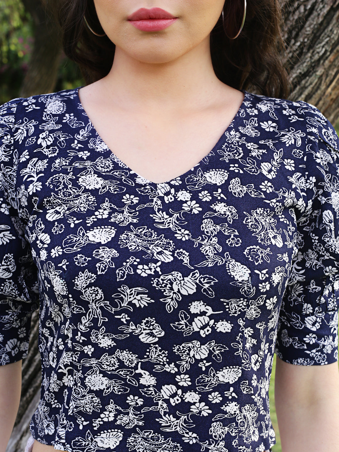 Navy Floral Crop Top