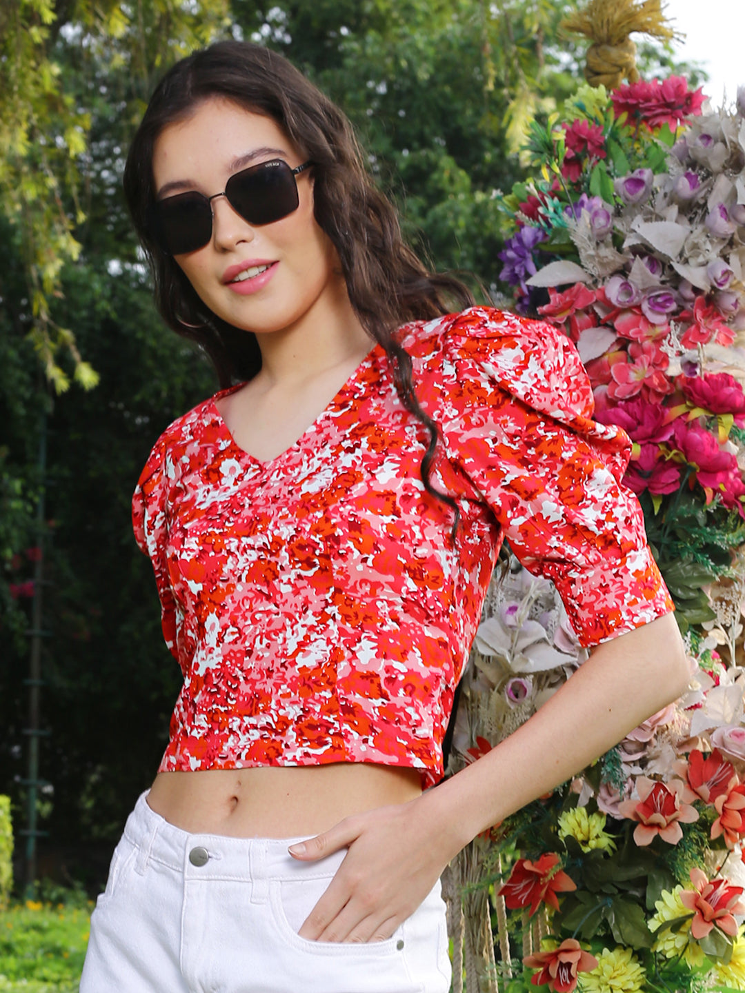 Pink Floral Crop Top