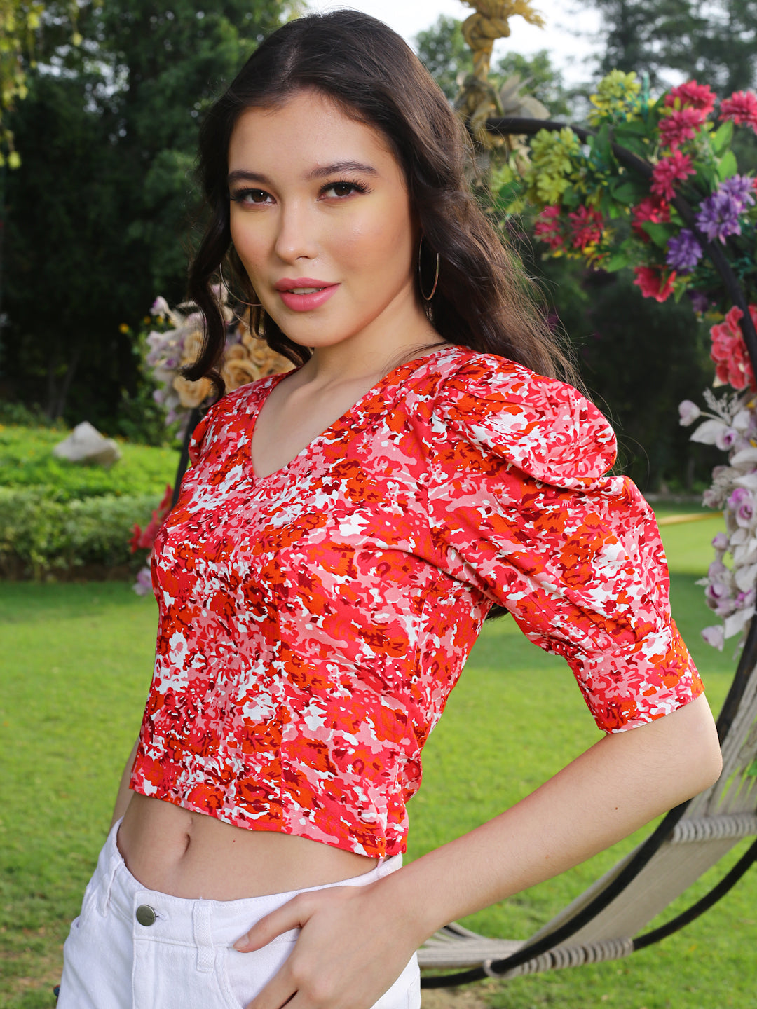 Pink Floral Crop Top