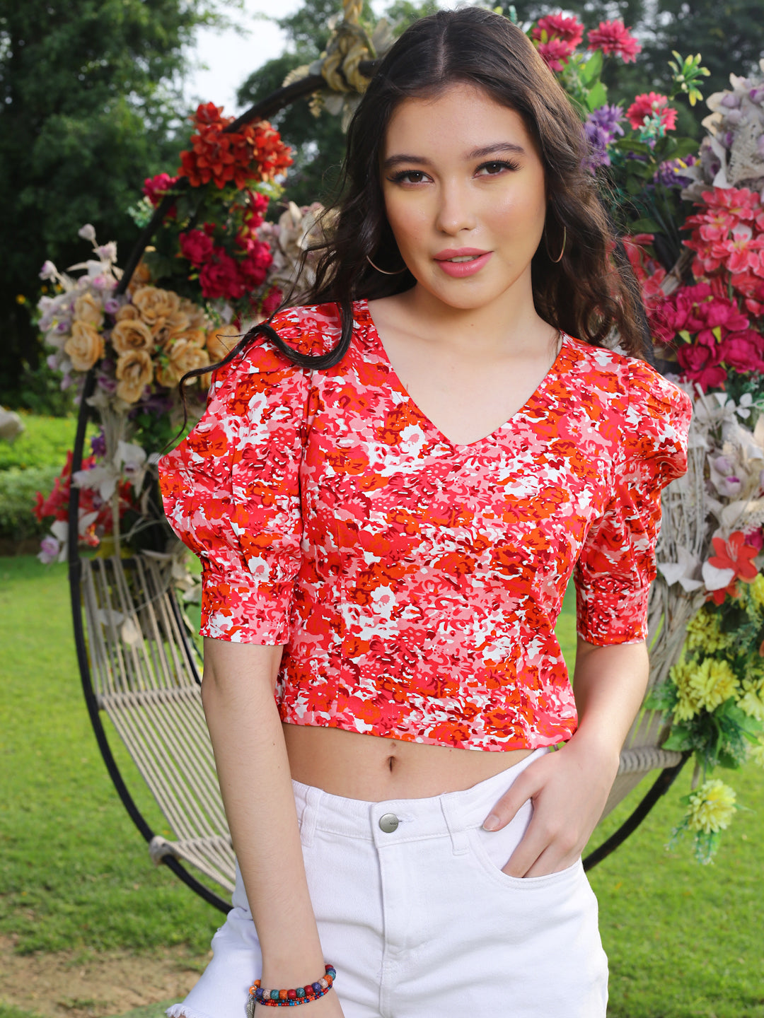 Pink Floral Crop Top