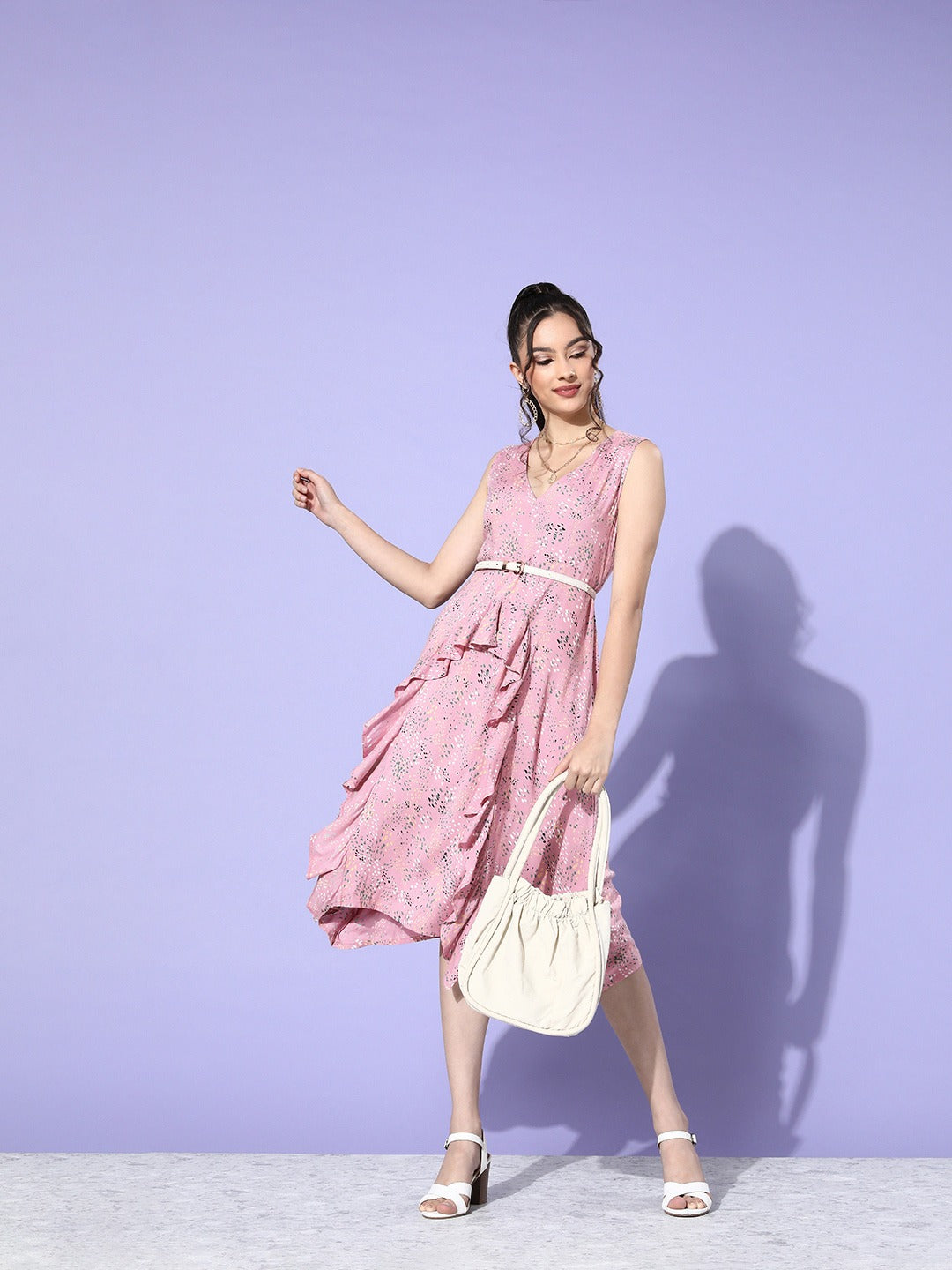 Pink Midi Floral Dress