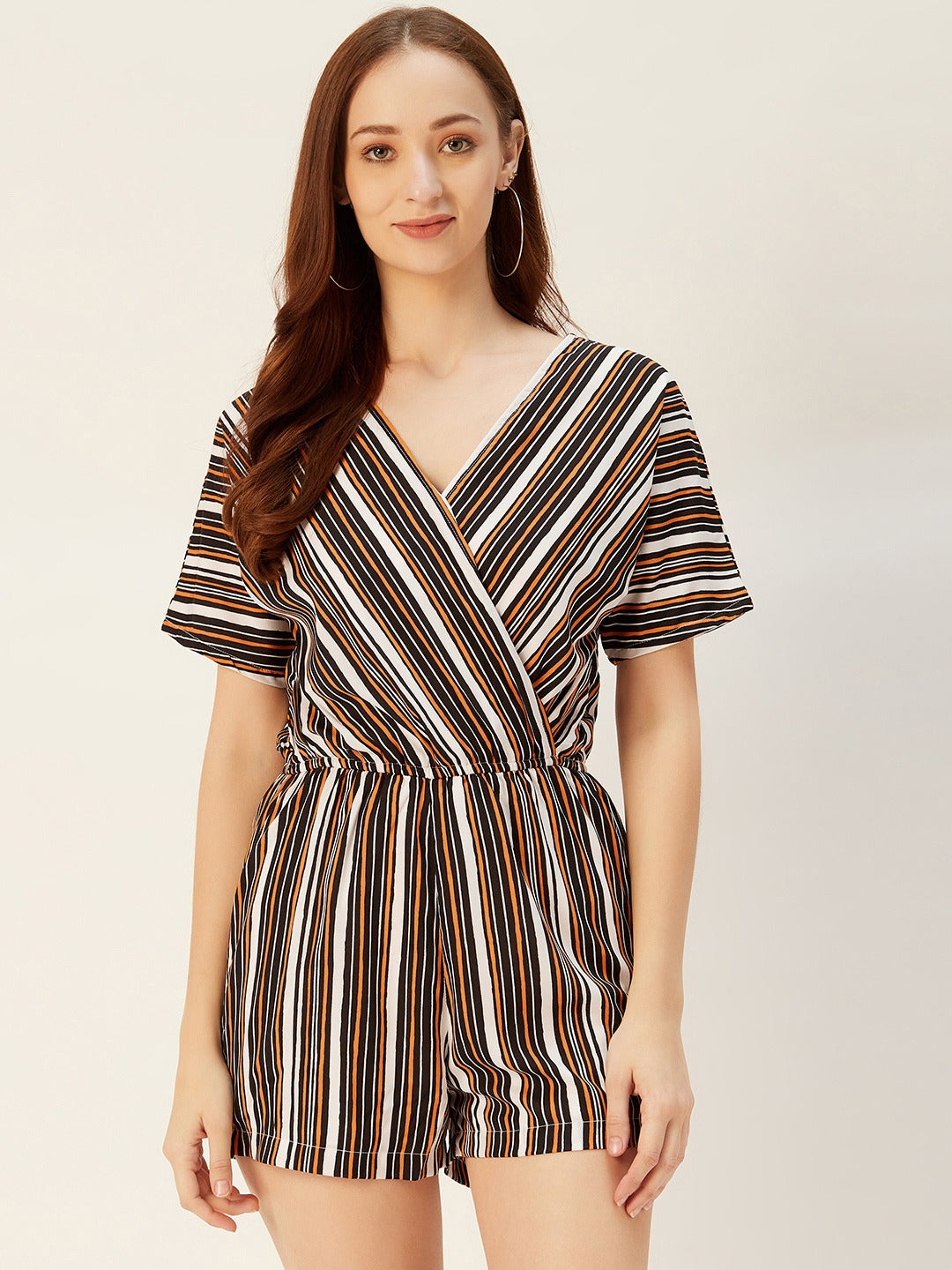 Striped overlap neck Jumpsuit