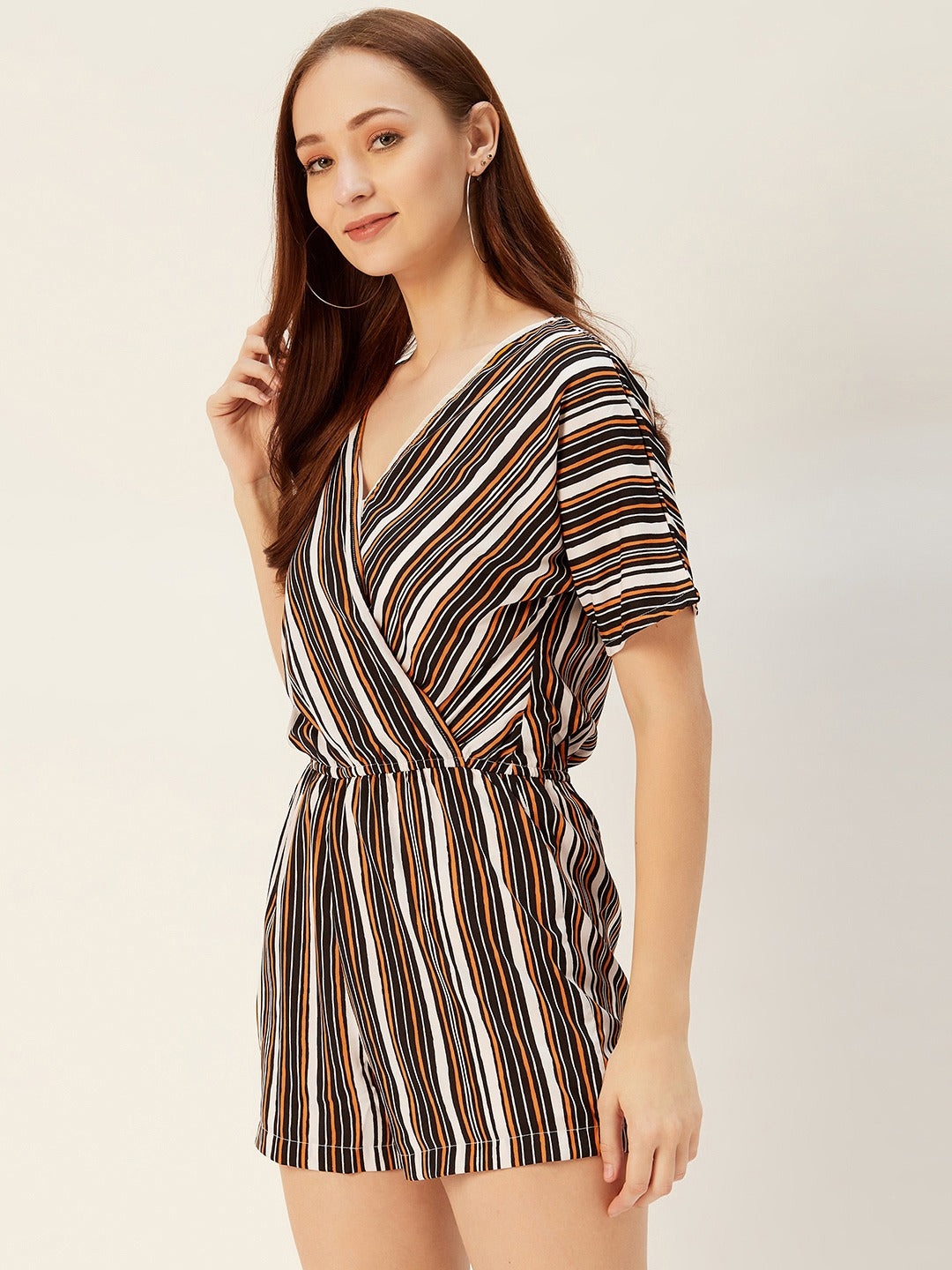 Striped overlap neck Jumpsuit