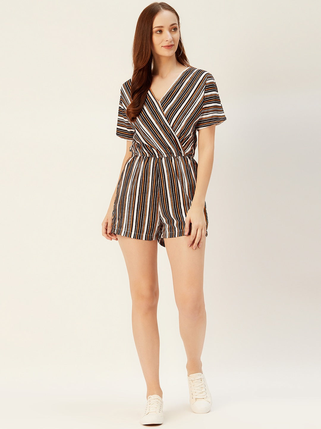 Striped overlap neck Jumpsuit
