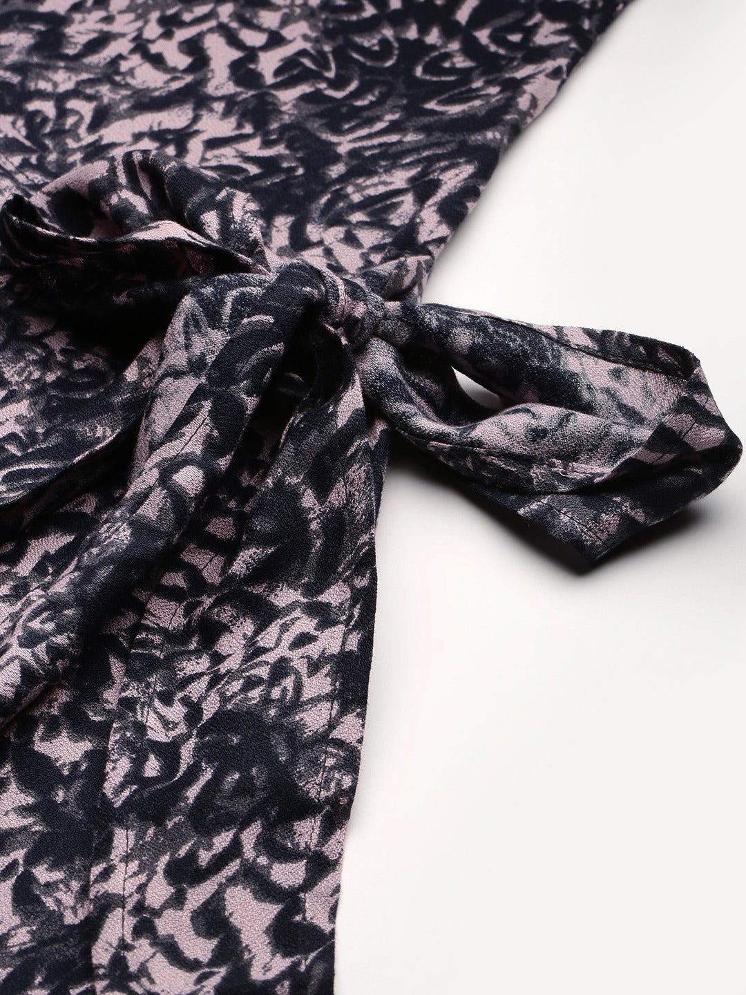 Black & Pink Printed Wrap Dress With Waist Tie-ups