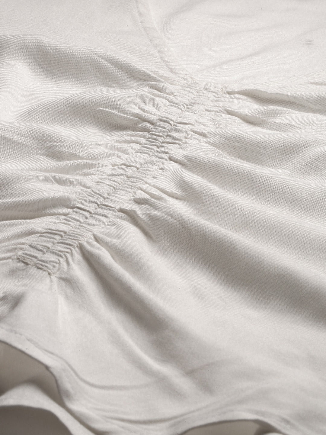 White Solid Front Ruched Top