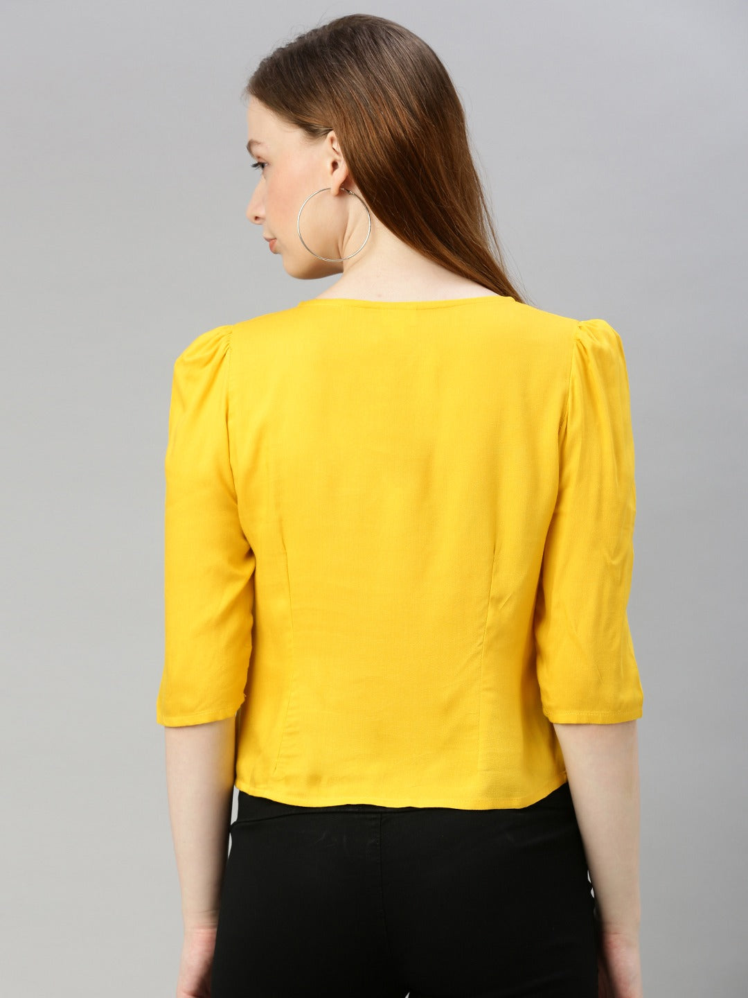 Yellow Solid Front Ruched Top