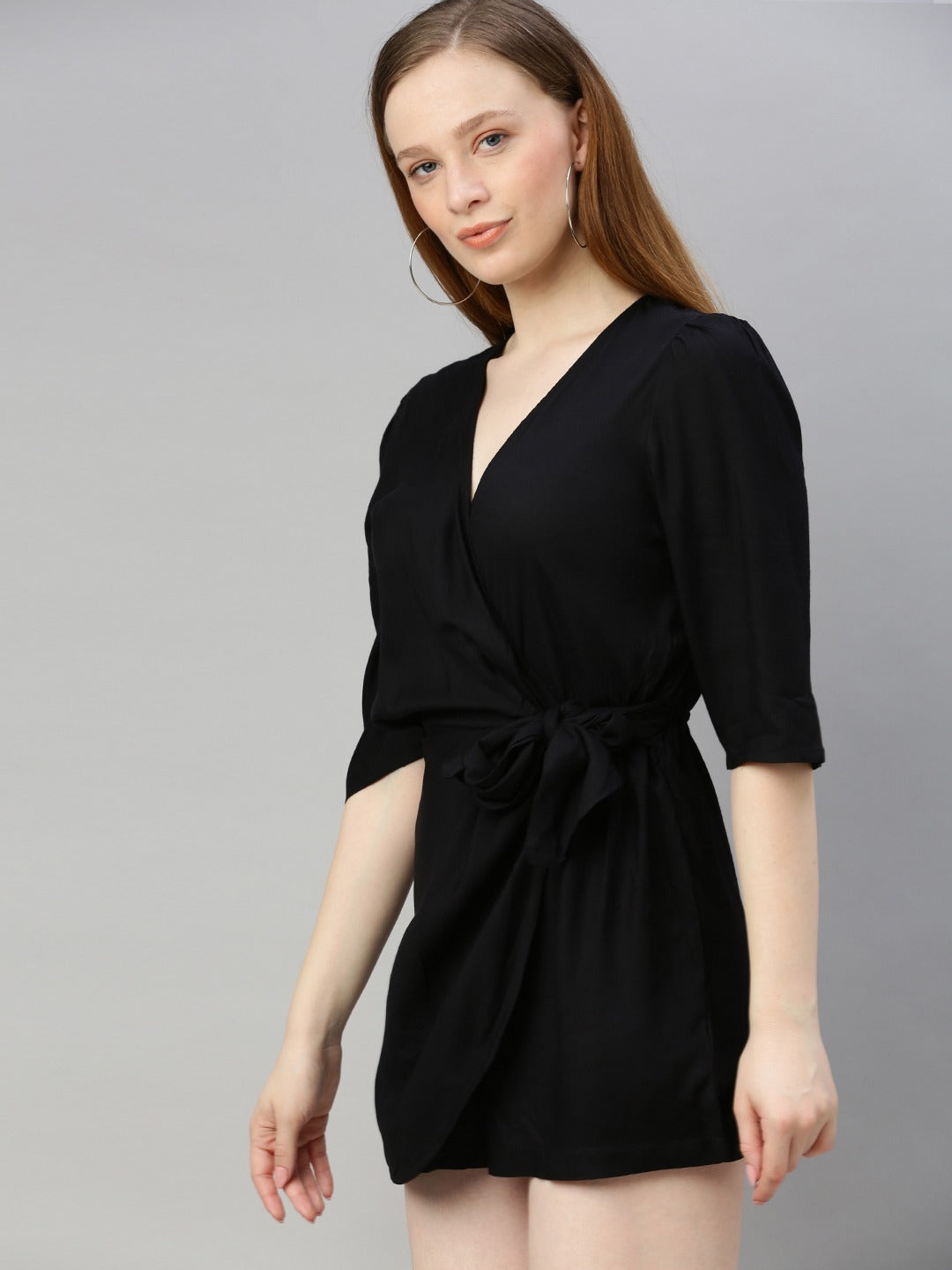 Black Solid Playsuit with Side Knot