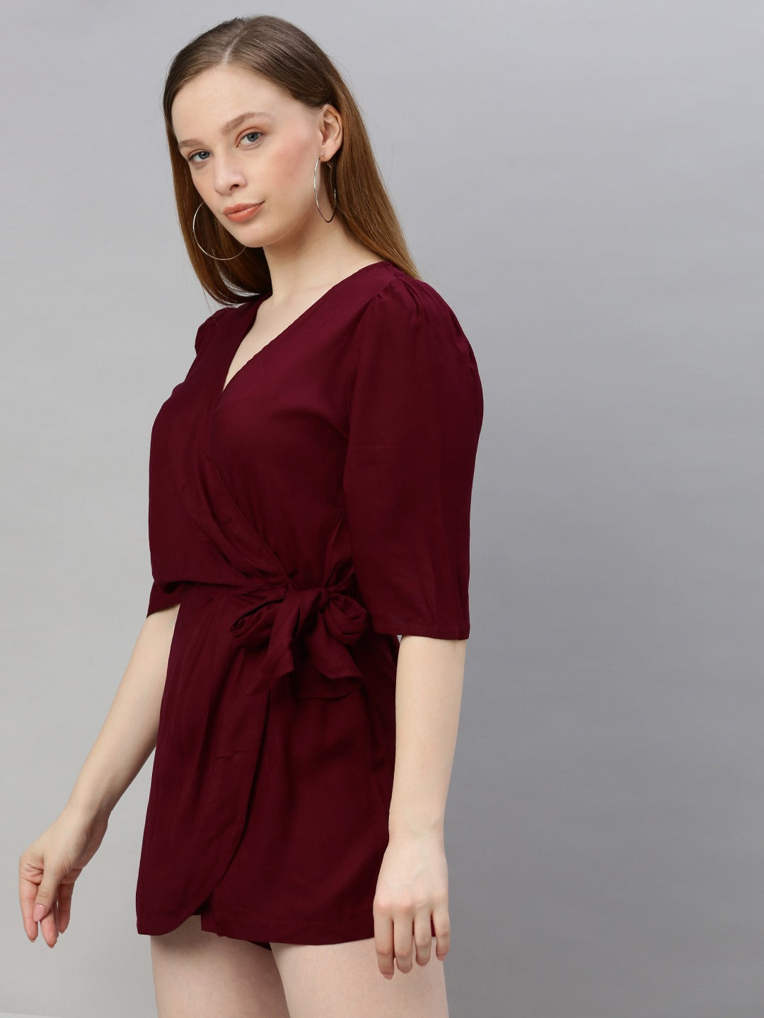 Burgundy Solid Playsuit with Side Knot