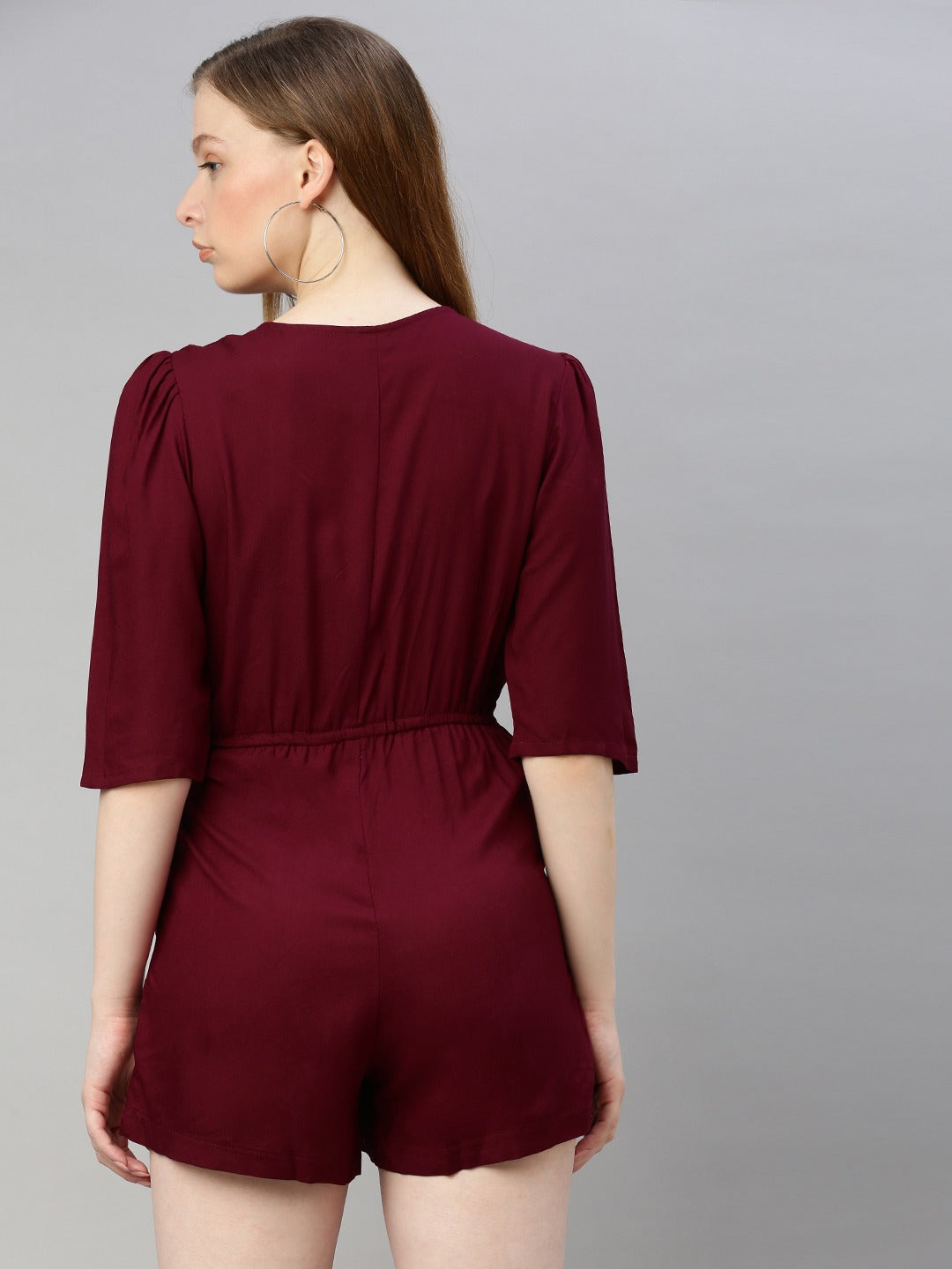 Burgundy Solid Playsuit with Side Knot