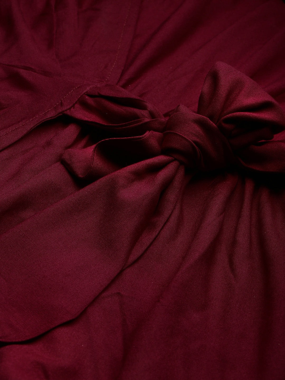 Burgundy Solid Playsuit with Side Knot
