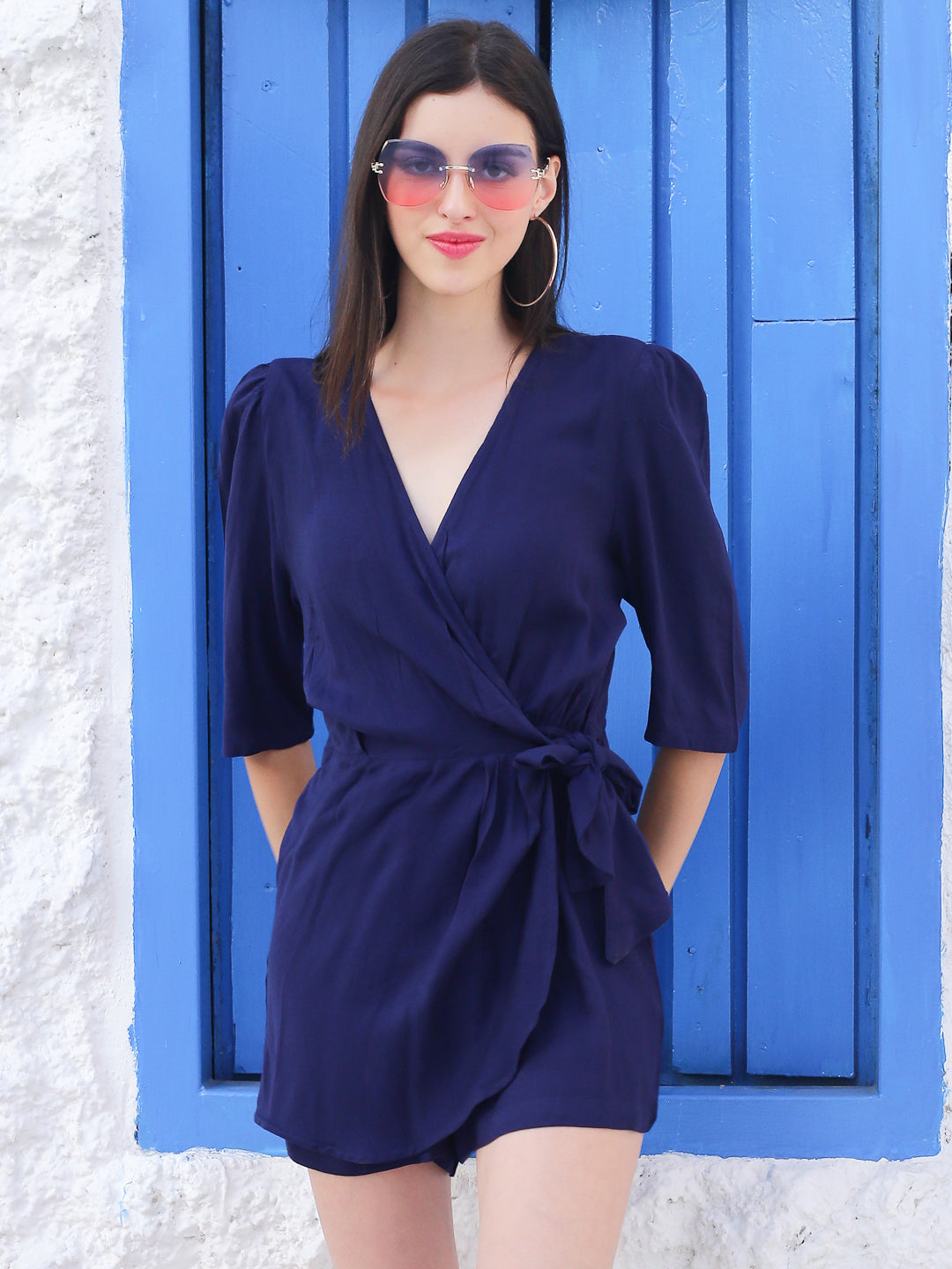 Navy solid Print Jumpsuit