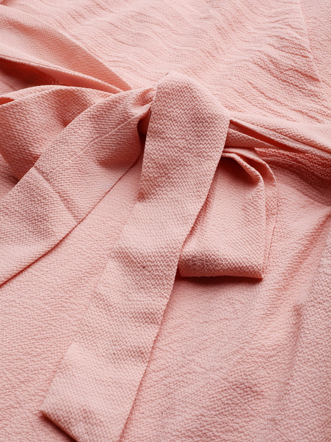 Pink Solid Wrap Dress with Waist Tie-Up
