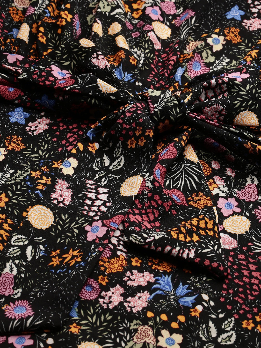 Multicoloured Floral Printed Waist Tie-Up Fit and Flare Dress