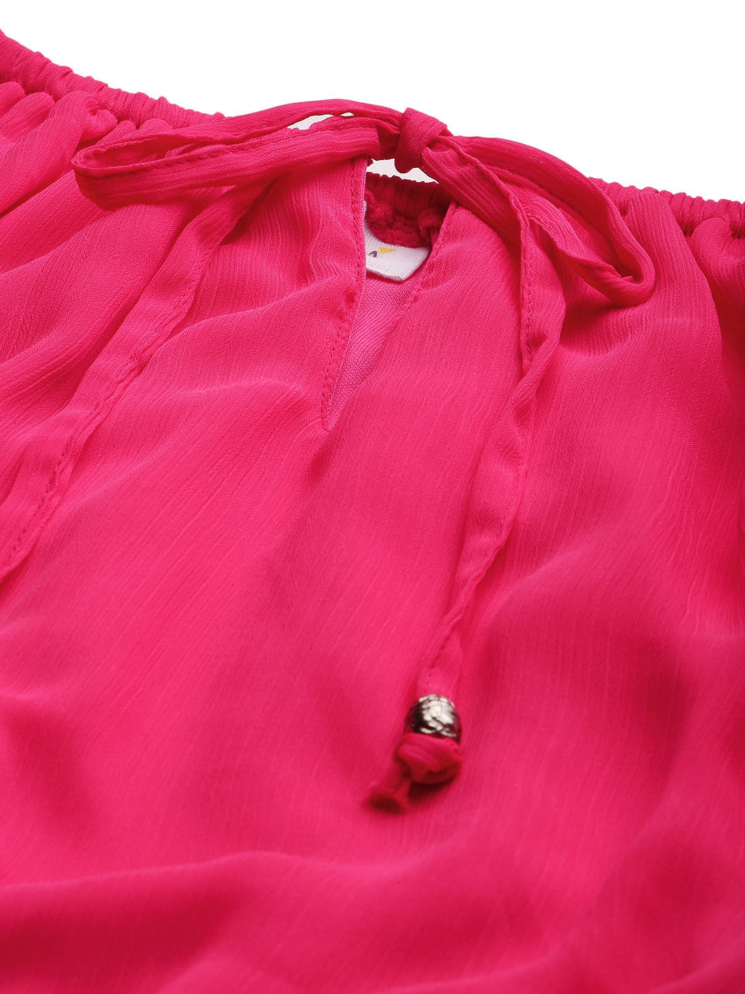 Pink Solid Off-Shoulder Fit and Flare Dress With Tie-Ups