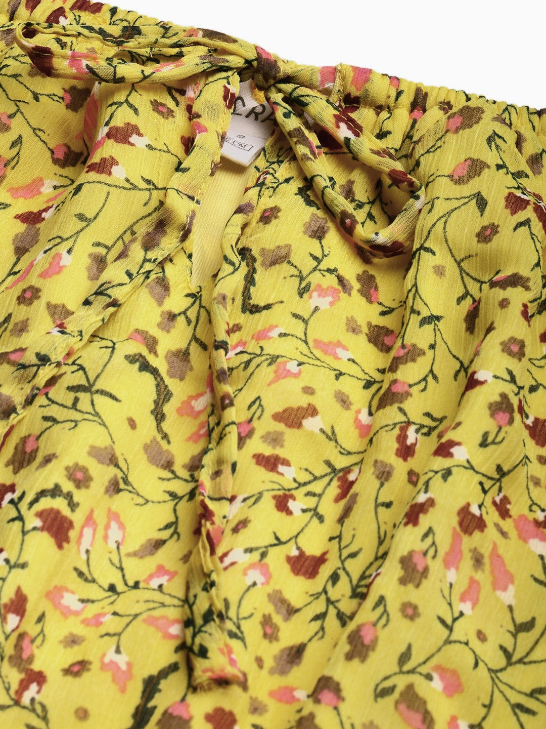 Yellow & Green Ditsy Floral Printed Fit and Flare Dress With Tie-ups