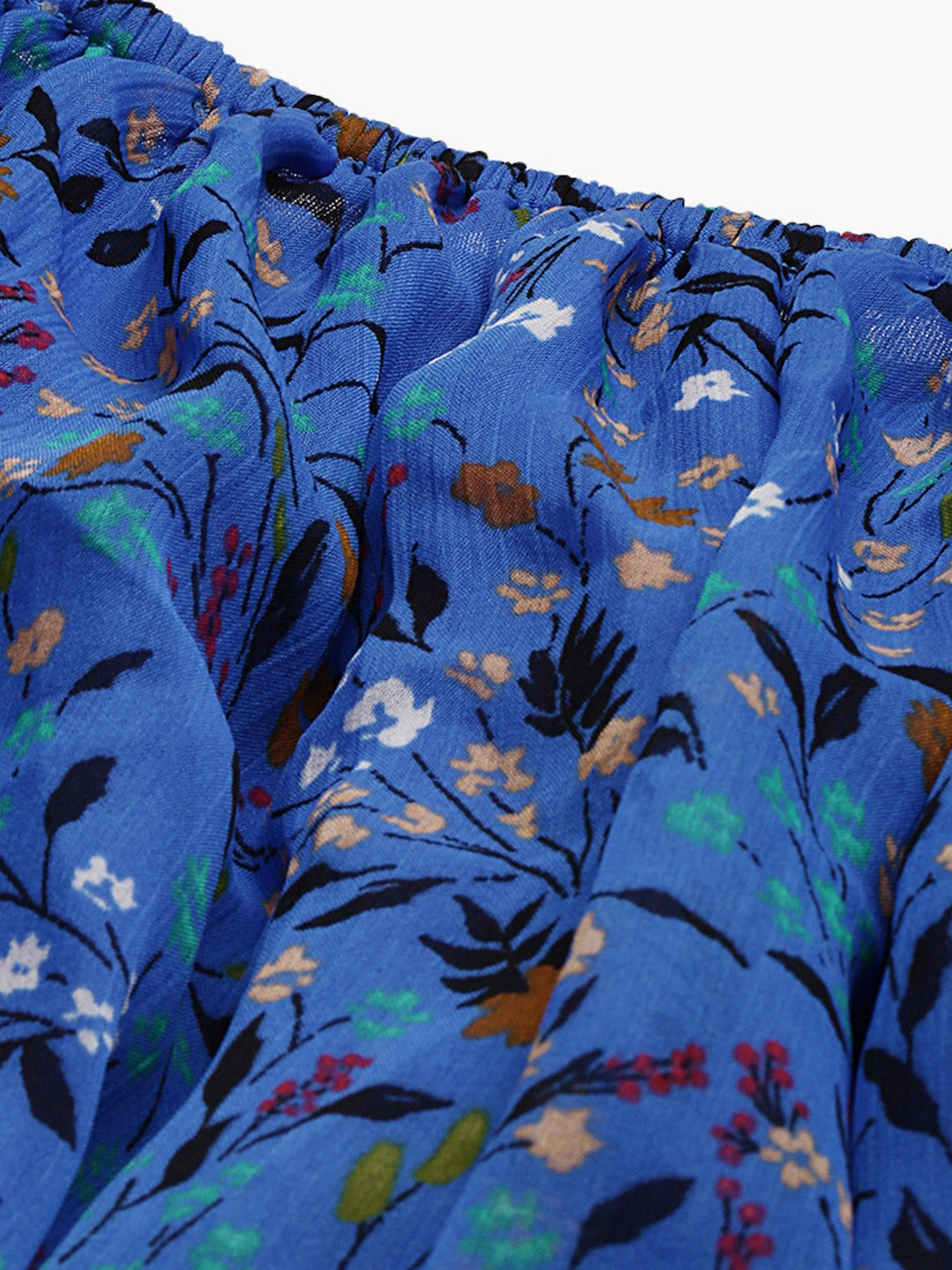 Blue & Black Floral Printed Off-Shoulder Fit and Flare Dress