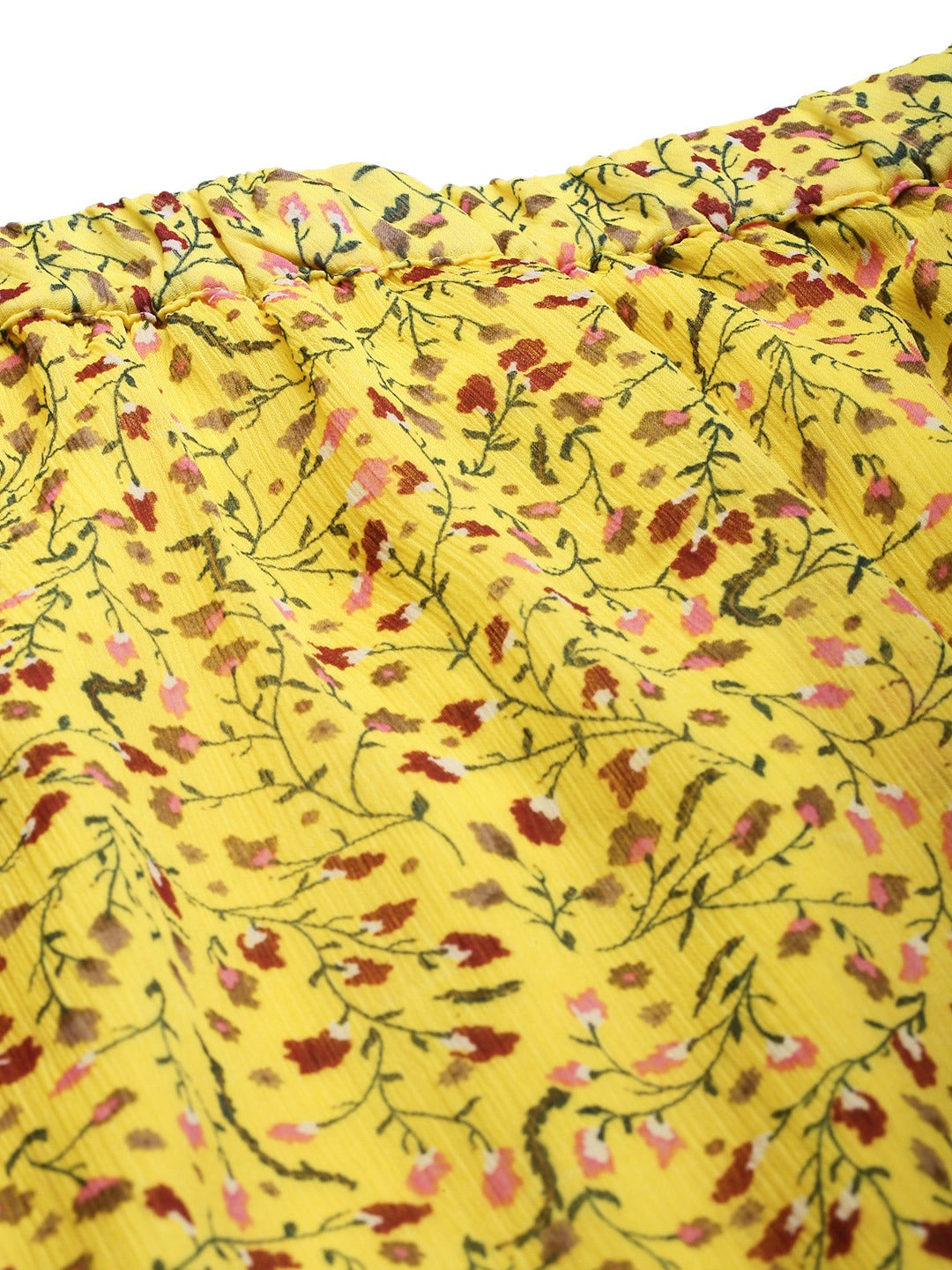 Yellow & Maroon Floral Printed Flared Skirt
